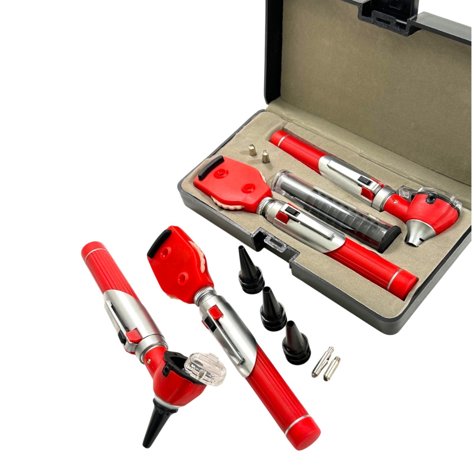 New FIBER OPTIC Otoscope Ophthalmoscope Examination LED Diagnostic ENT SET-Red