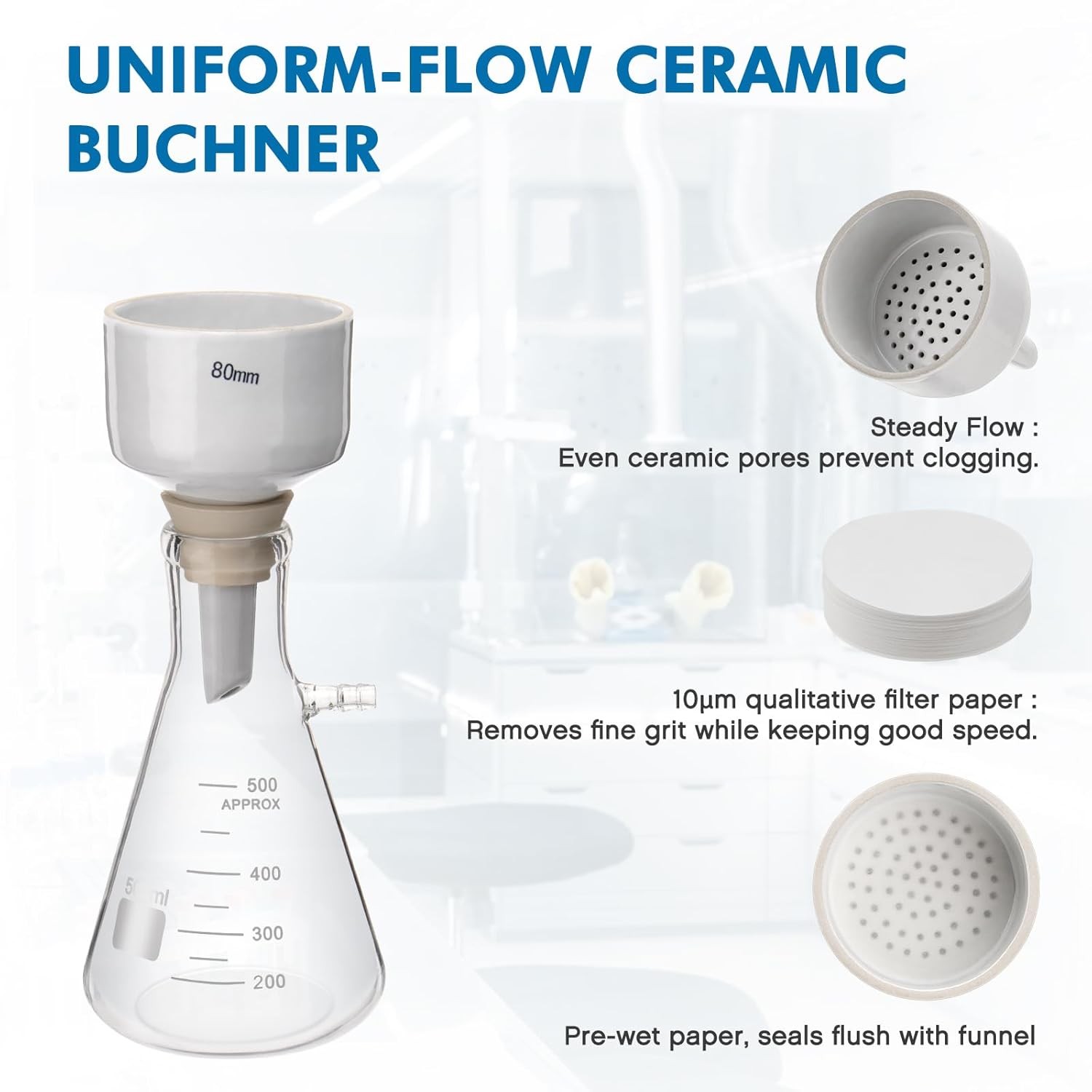5000mL Buchner Lab Funnel Filtering Kit w/ Filter Flask,Lab Handheld Vacuum Pump