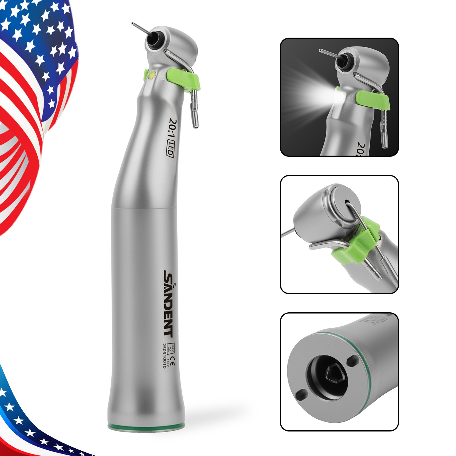 1-5*SANDENT 20:1 Implant Dental Contra Angle Handpiece LED E-generator Fit W po