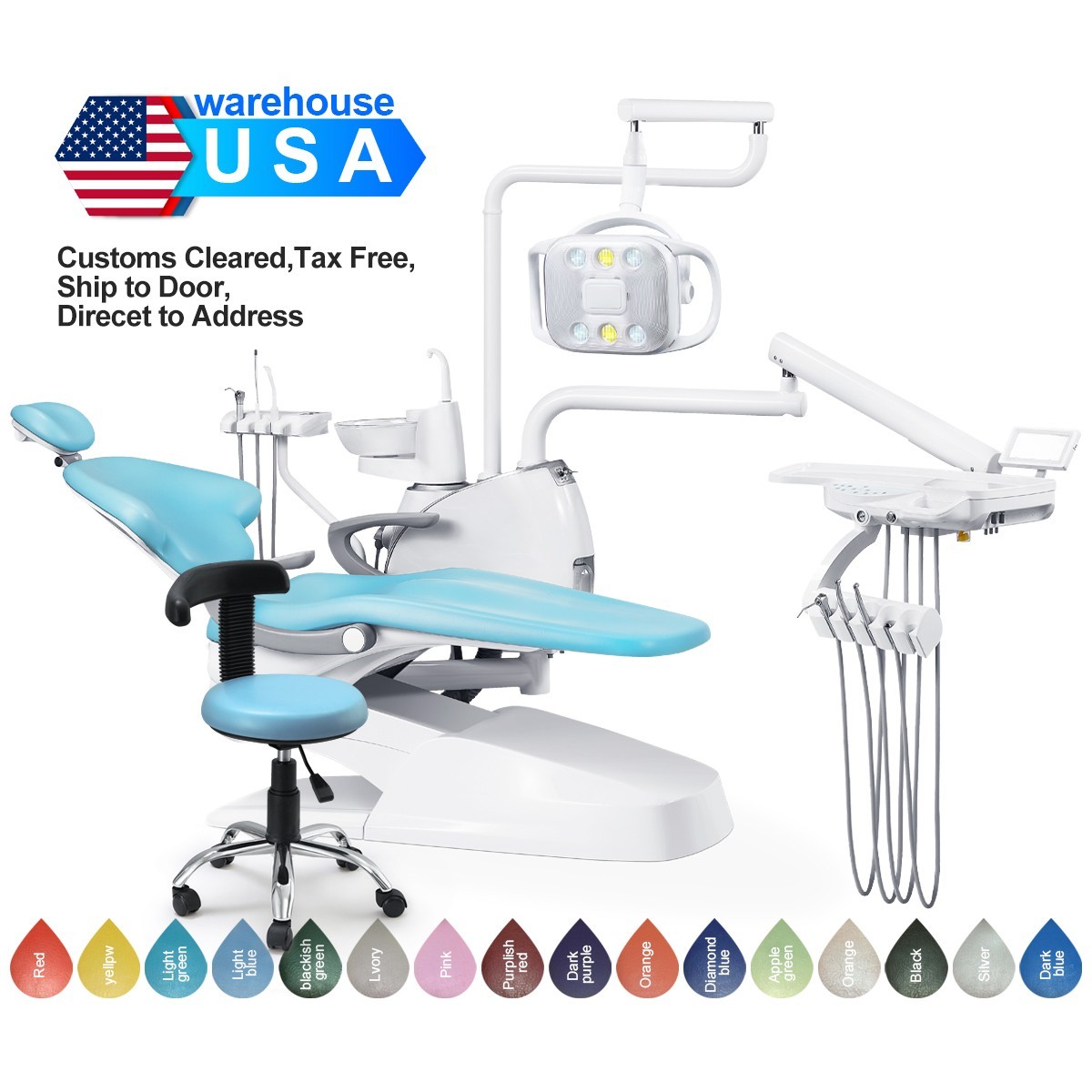 Dental Unit Chair Computer Controlled DC Motor+Stool/Portable Delivery Unit Cart