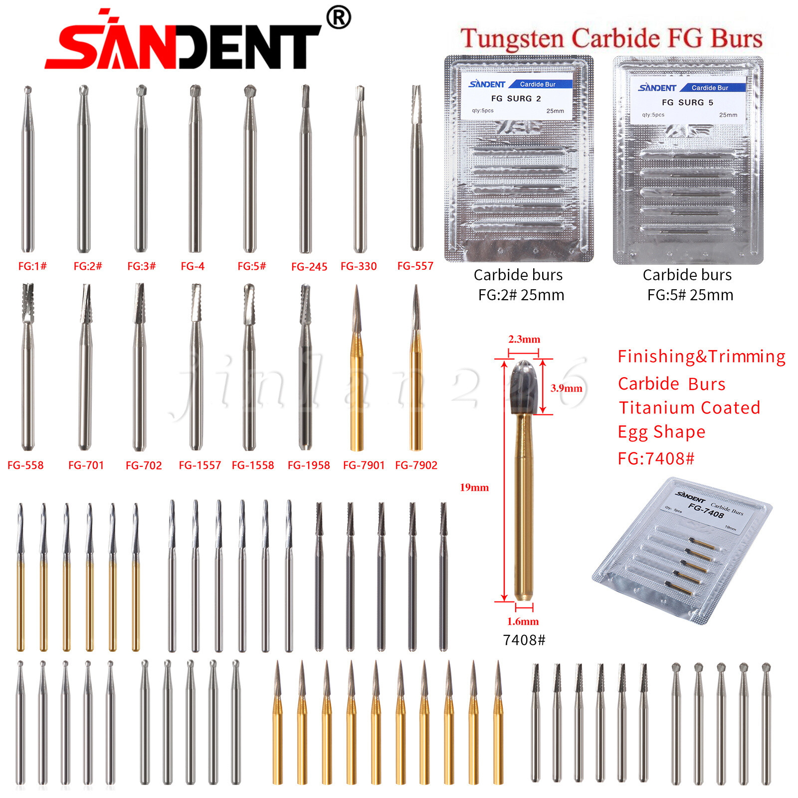 Dental Tungsten Steel Burs For High Speed Handpiece FG7901 FG7902 FG7406 FG7408