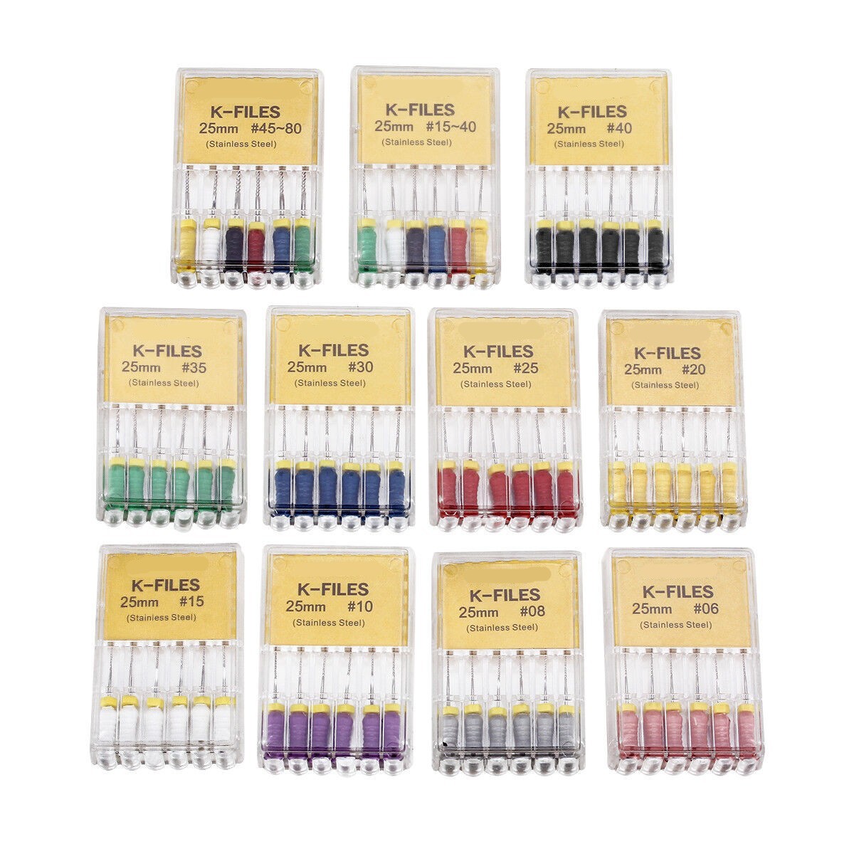 10 Packs Dental Endo K-files Root Canal K File 25 mm Hand Files Stainless Steel