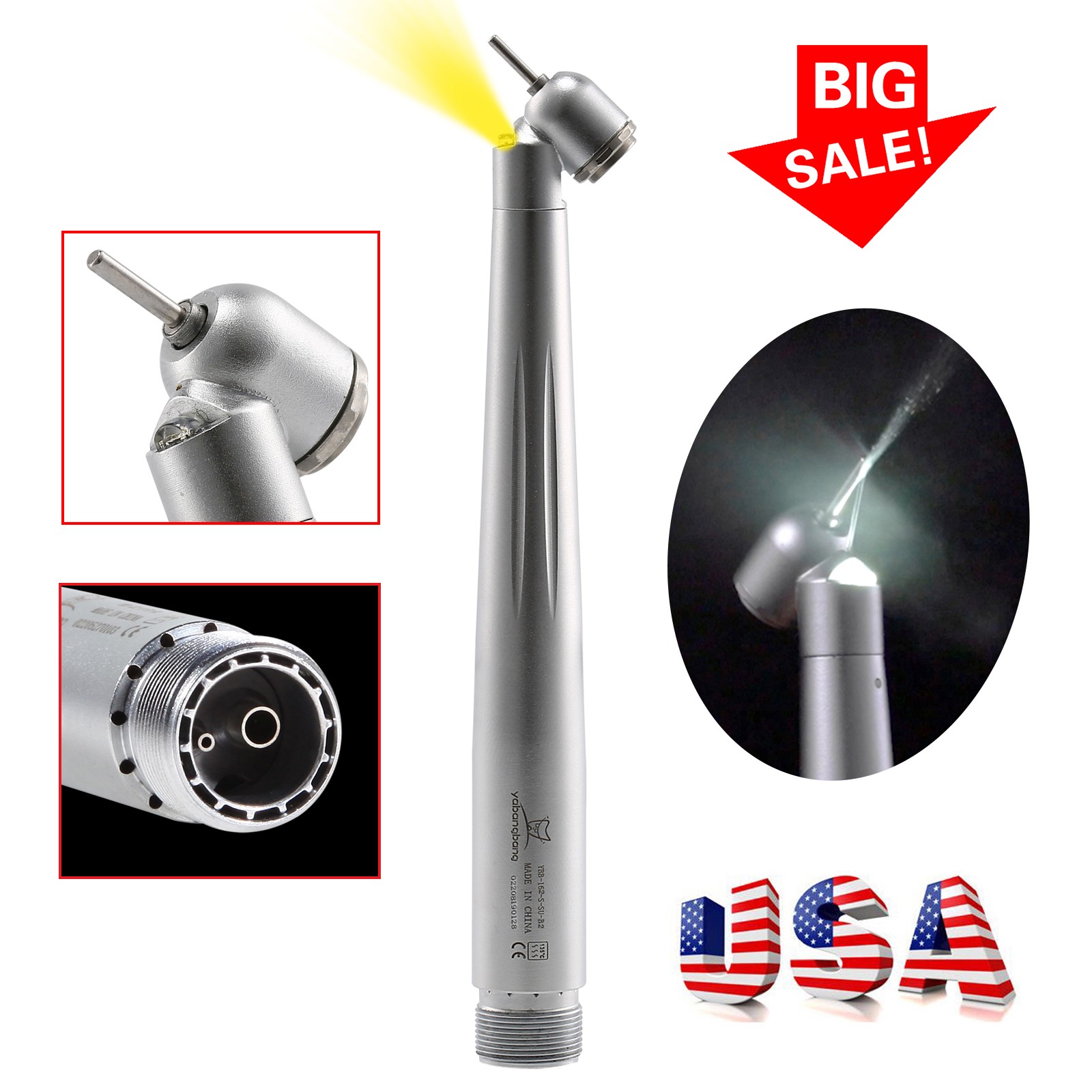 1-100* YBB Dental Surgical 45 Degree LED High Speed 2/4H Handpiece Push Button