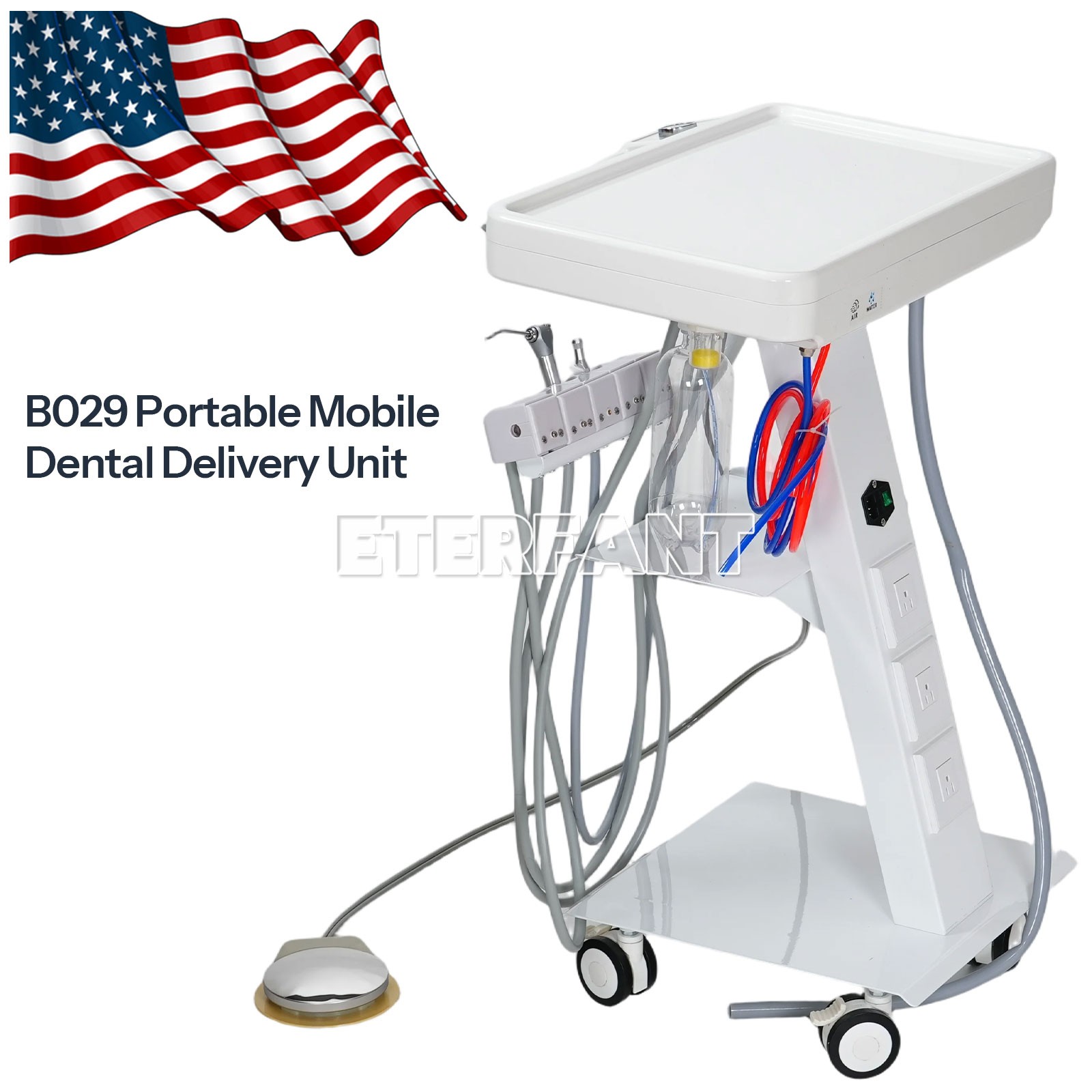 Portable Dental Mobile Delivery Unit System 4 Holes Suction Cart with socket US