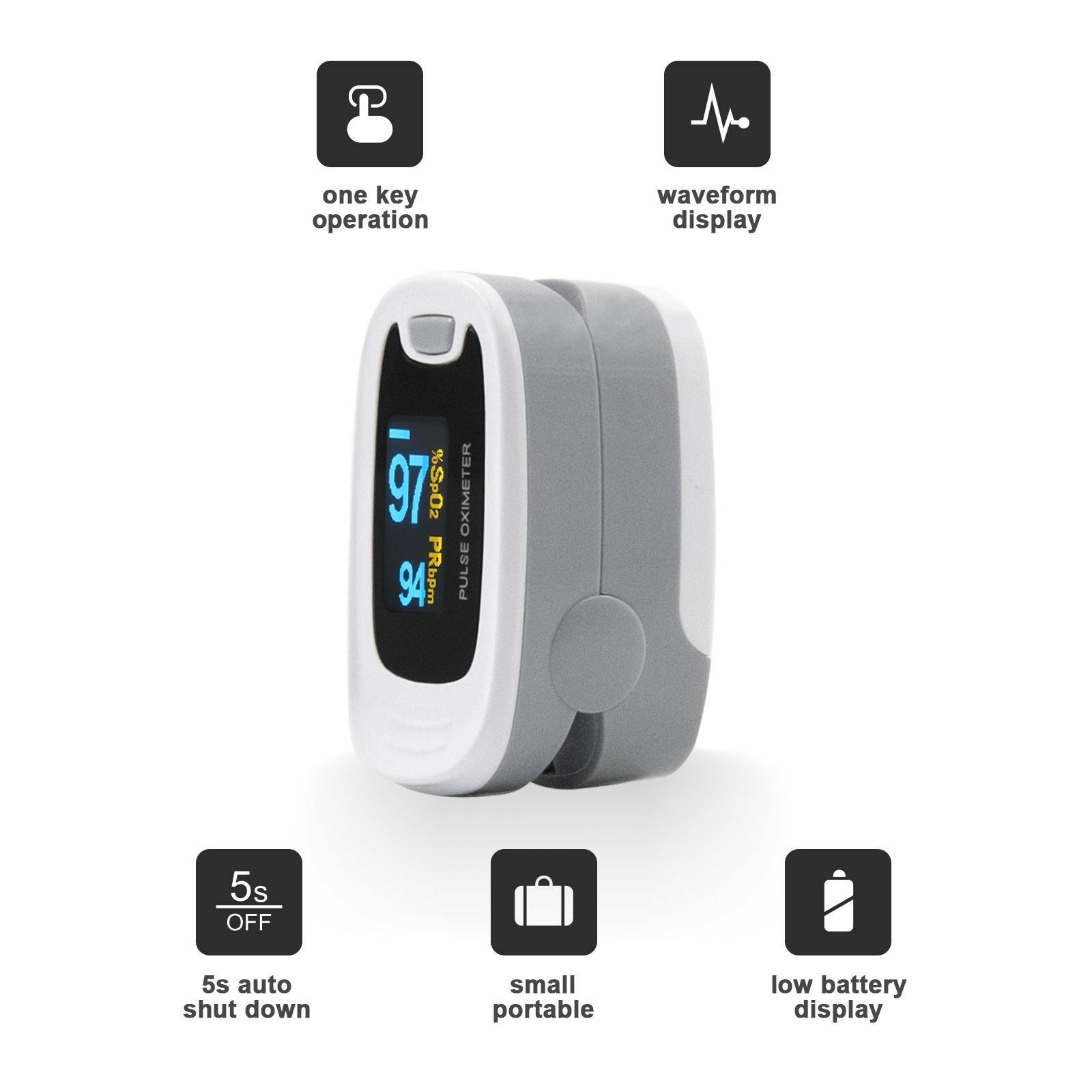 CMS50NA FingerTip Pulse Oximeter Blood Oxygen meter SpO2 Heart Rate Monitor Grey