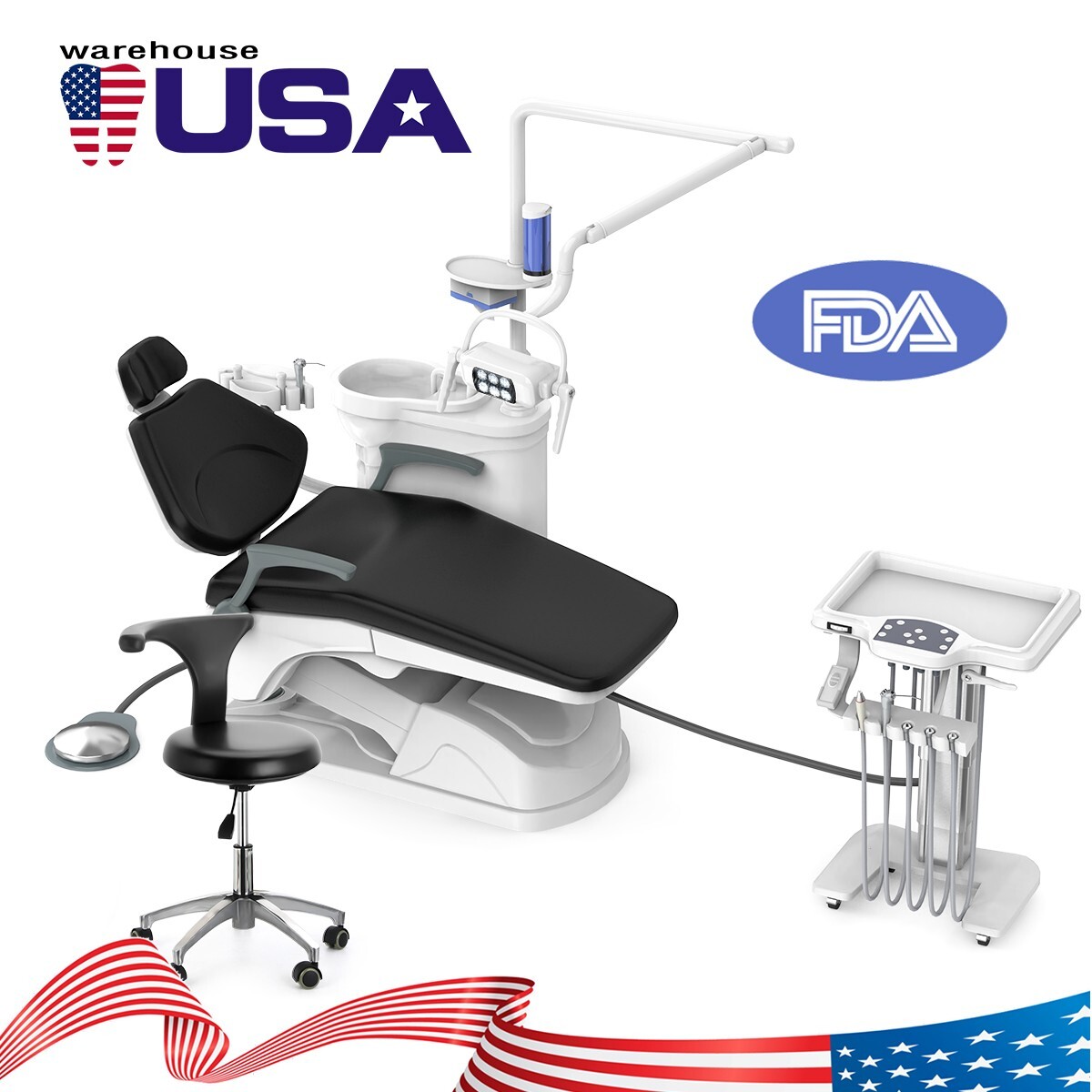 Dental Unit Chair Computer Controlled DC Motor PU Hard Leather +Doctor Stool FDA