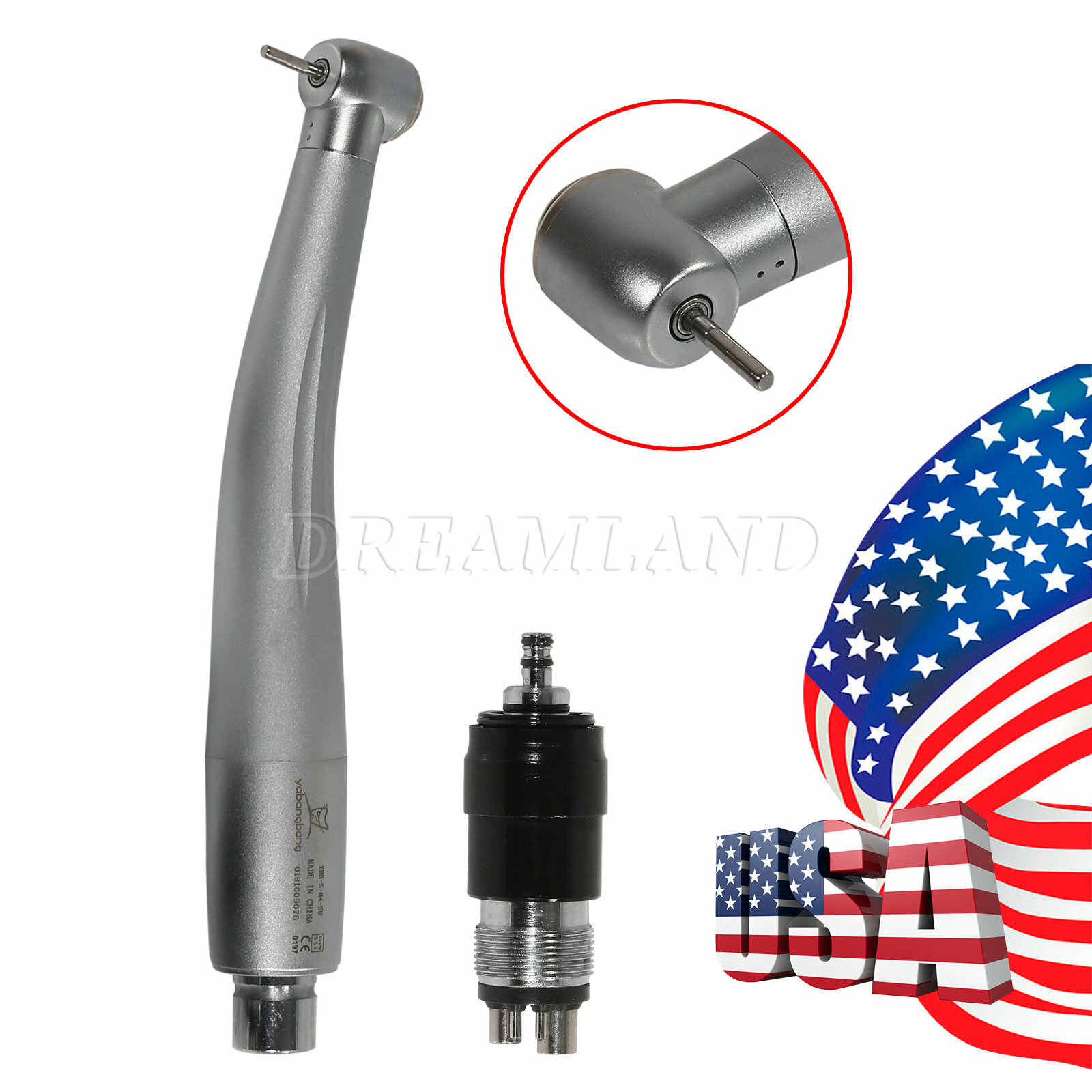 YABANGBANG Dental High Speed Handpiece & 4 Hole Quick Coupler 360° Swivel USA