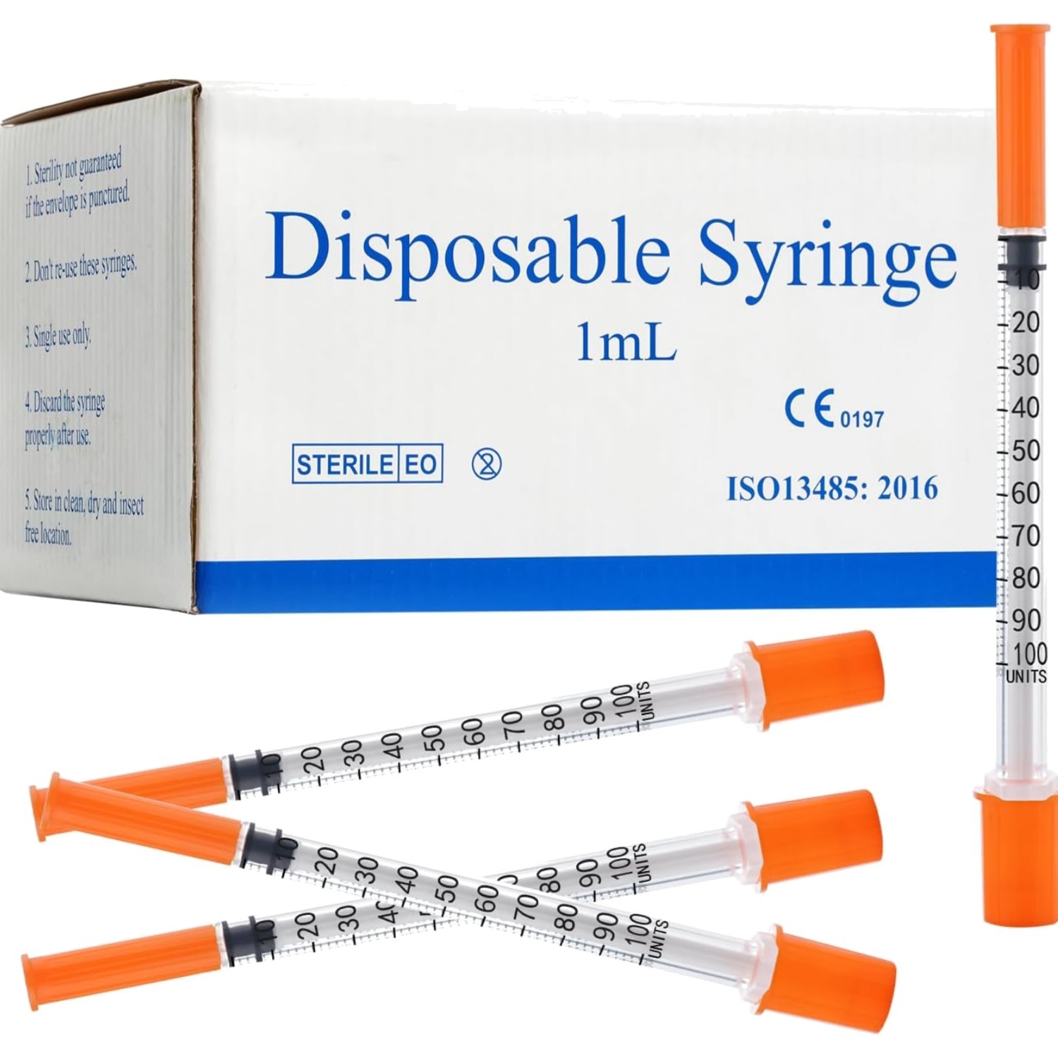 Lab Syringe 1ml 27G 1/2 Inch Plastic Dispensers 100 Pack Individually Sealed