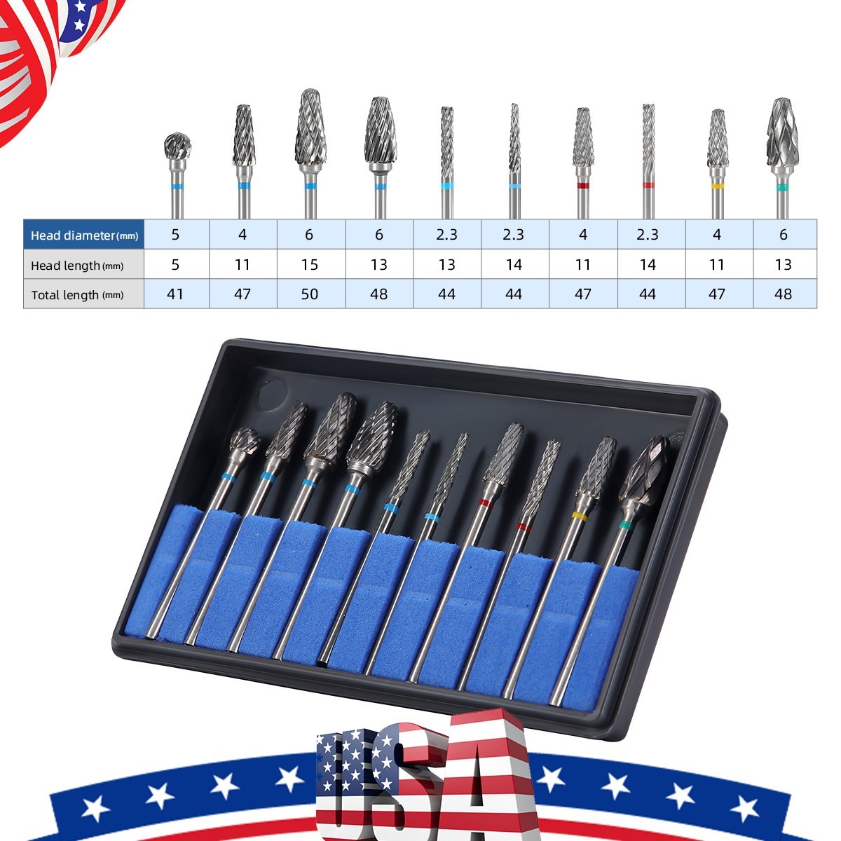 AZDENT Dental Lab HP 2.35mm Carbide Drills Polishing Kit Grinding Polishers Bur