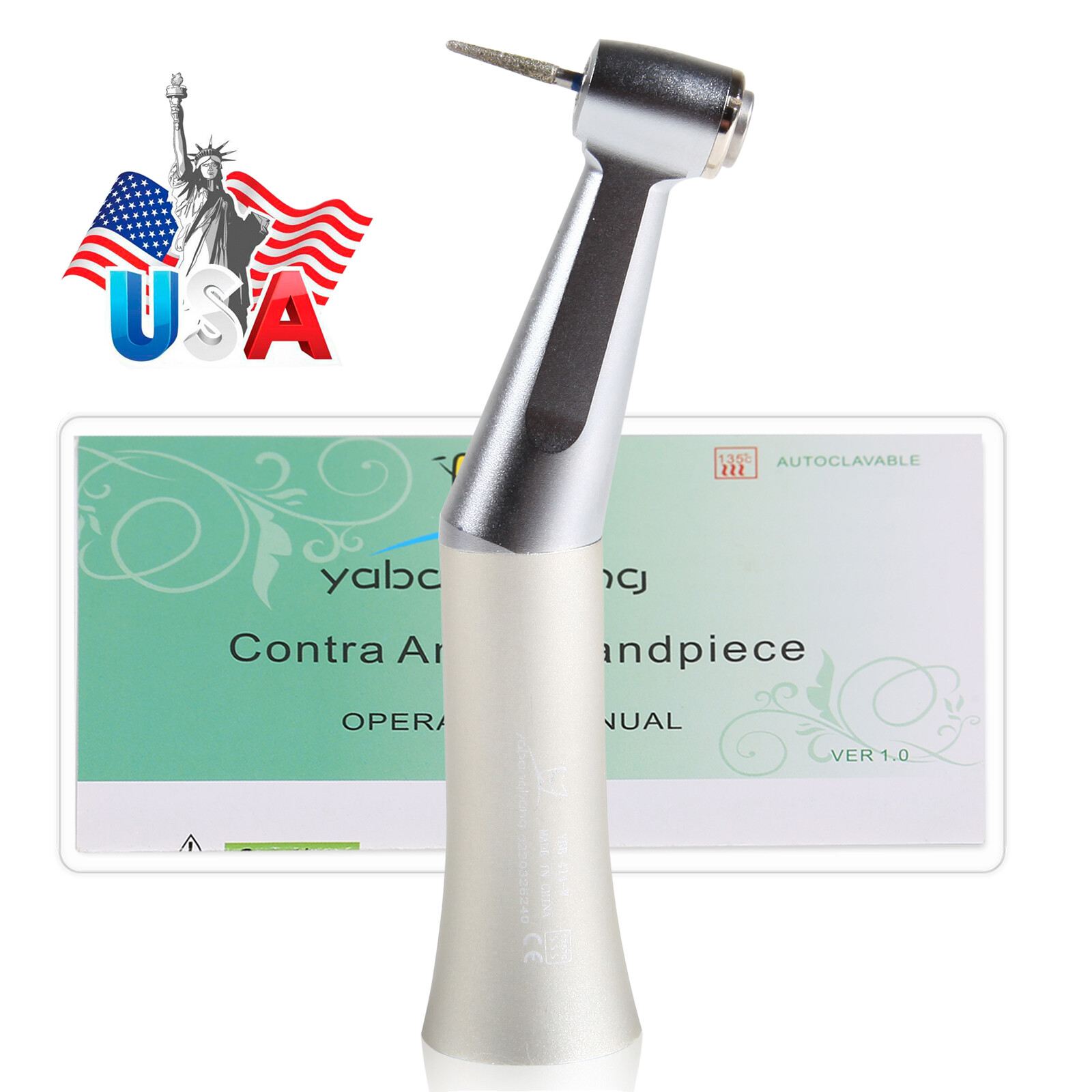 NSK Style Dental Contra Angle Low Speed Handpiece Push Button Fit FG Burs 1.6mm