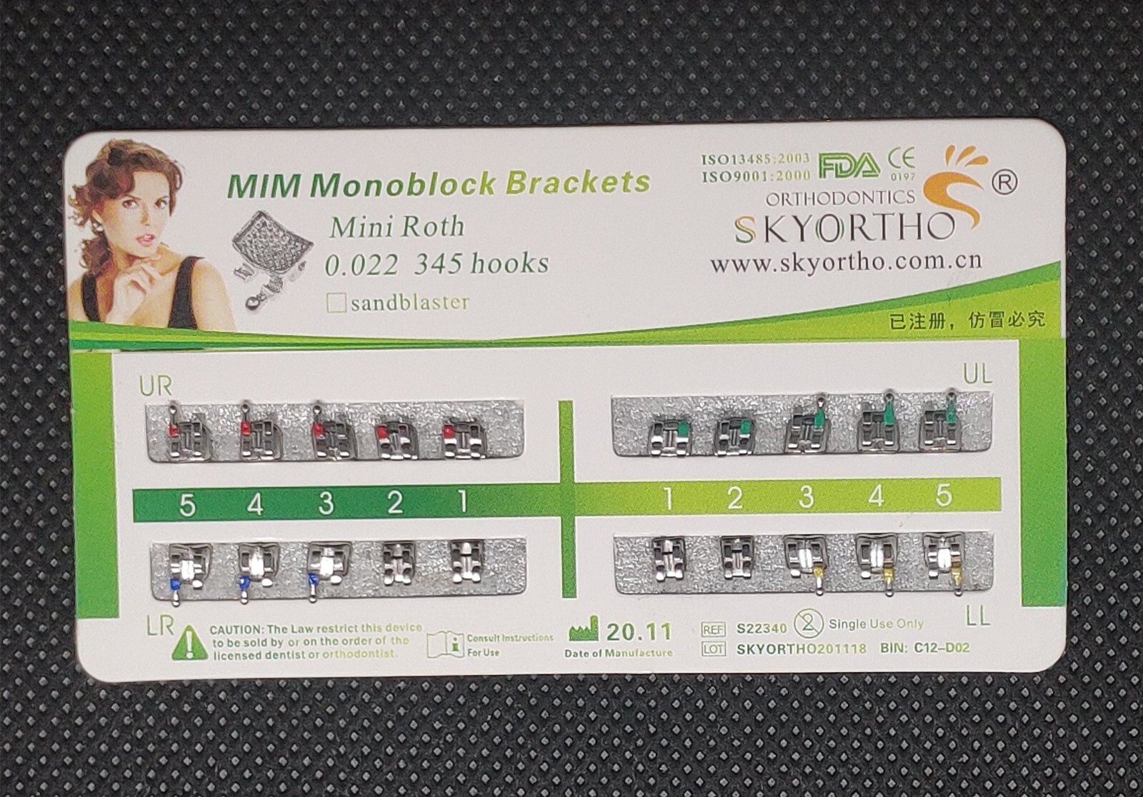 10Sets Dental Orthodontic Metal Brackets Mini Roth/MBT/Edgewise 022 345/no Hooks