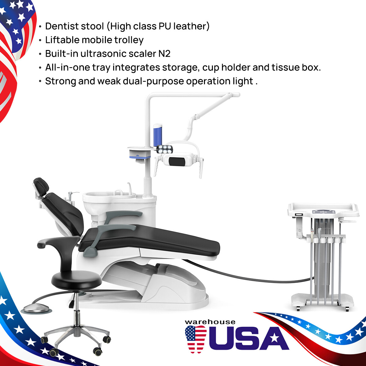 Dental Unit Chair Computer Controlled DC Motor PU Hard Leather+Doctor Stool FDA