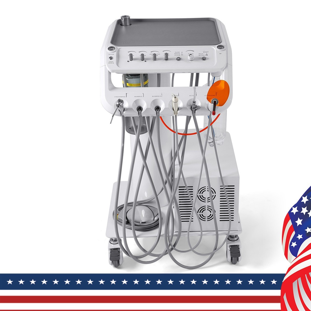 Portable Dental Mobile Delivery Unit Cart System Air Compressor 4H/with LED Lamp
