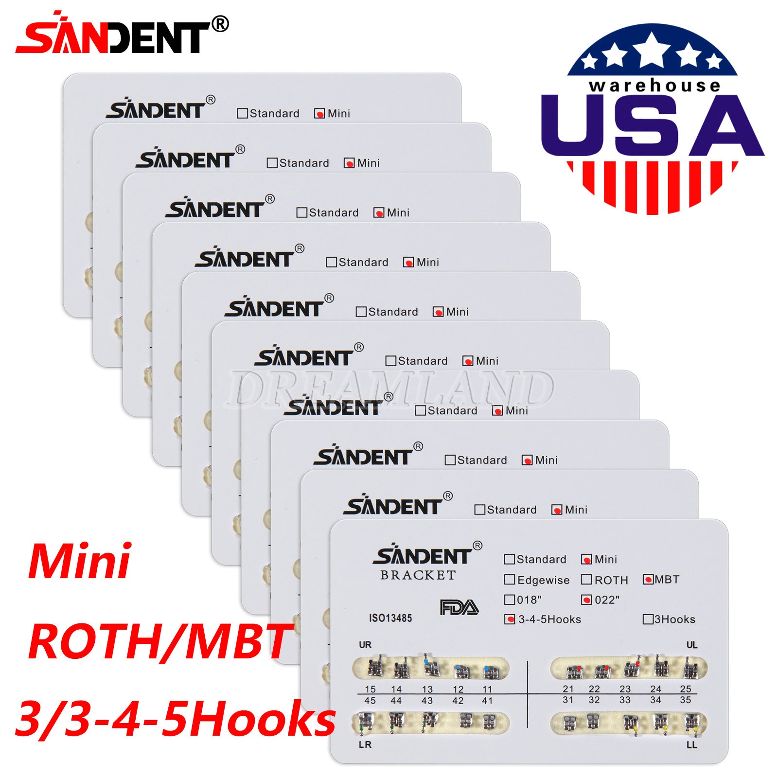 1-10 Kits Dental Orthodontic Bracket Braces Mini Roth/MBT 022 345/3 Hooks mx