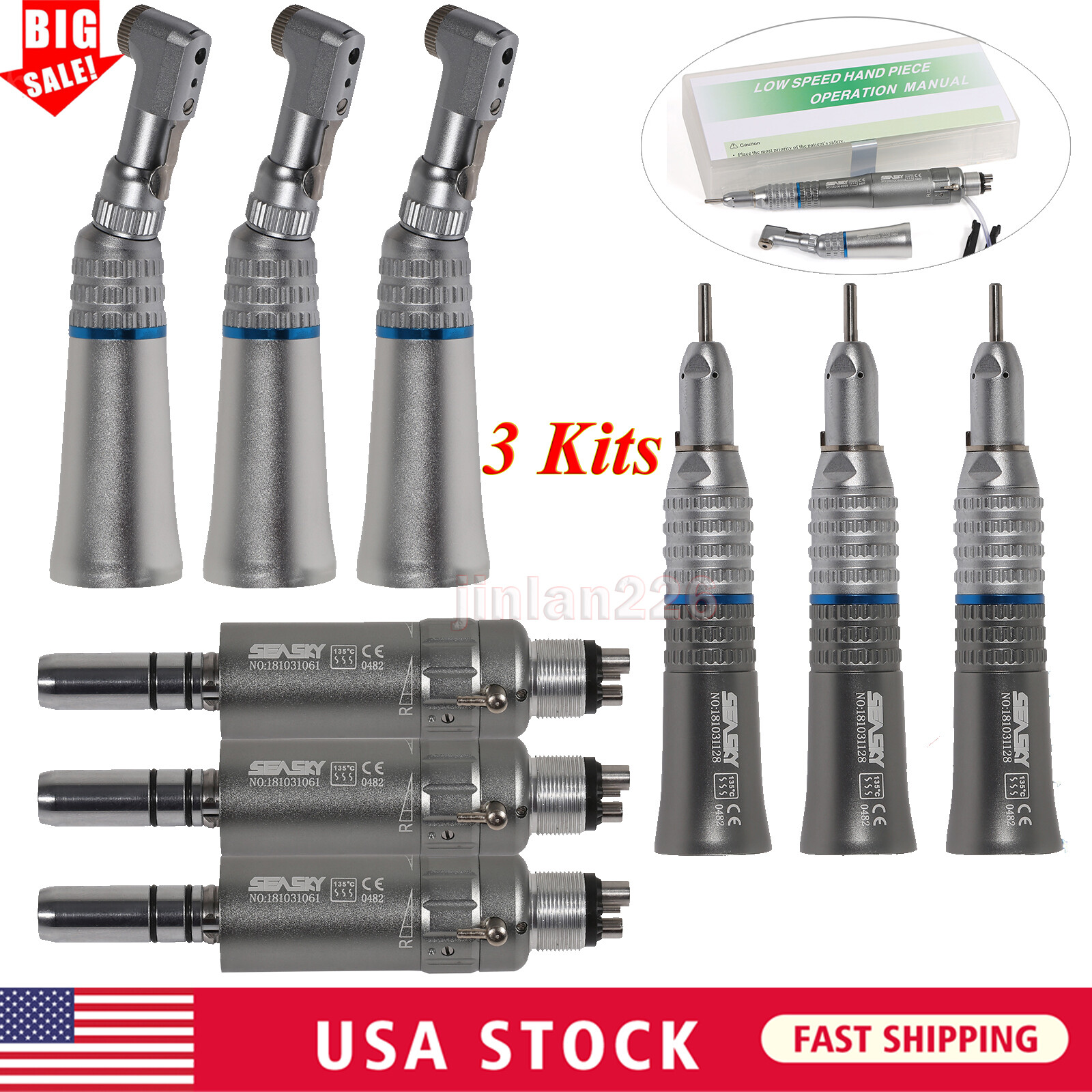 Dental Slow Speed Handpiece Contra Angle/Straight /Air Motor 4Hole NSK Style NEW