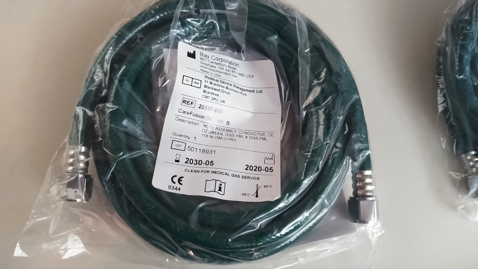 Medical Green Oxygen Hose Bay Corporation 25531-001, 118″ long. 
