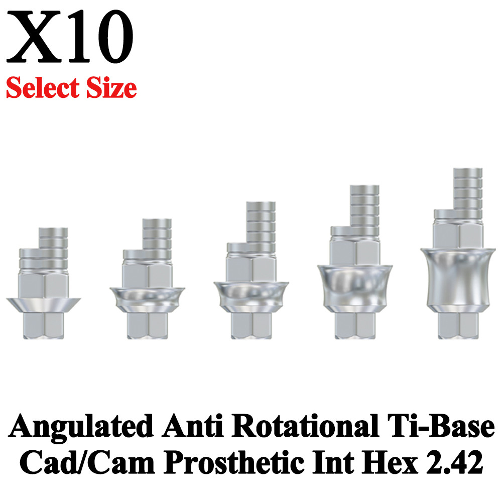10x Angulated Anti Rotational Ti-Base Cad/Cam Prosthetic Int Hex 2.42 Library