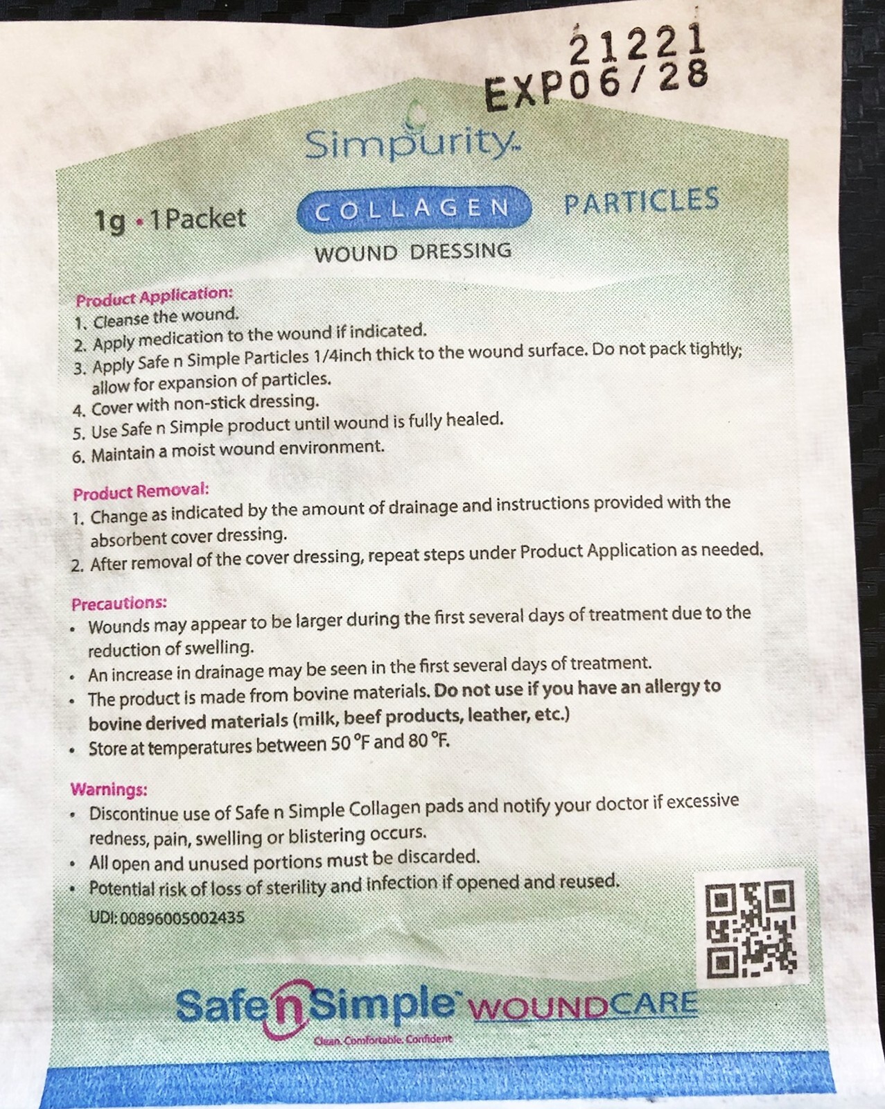 Simpurity Collagen Dressing Powder for Wounds – 1 Gram ~ BOX OF 10
