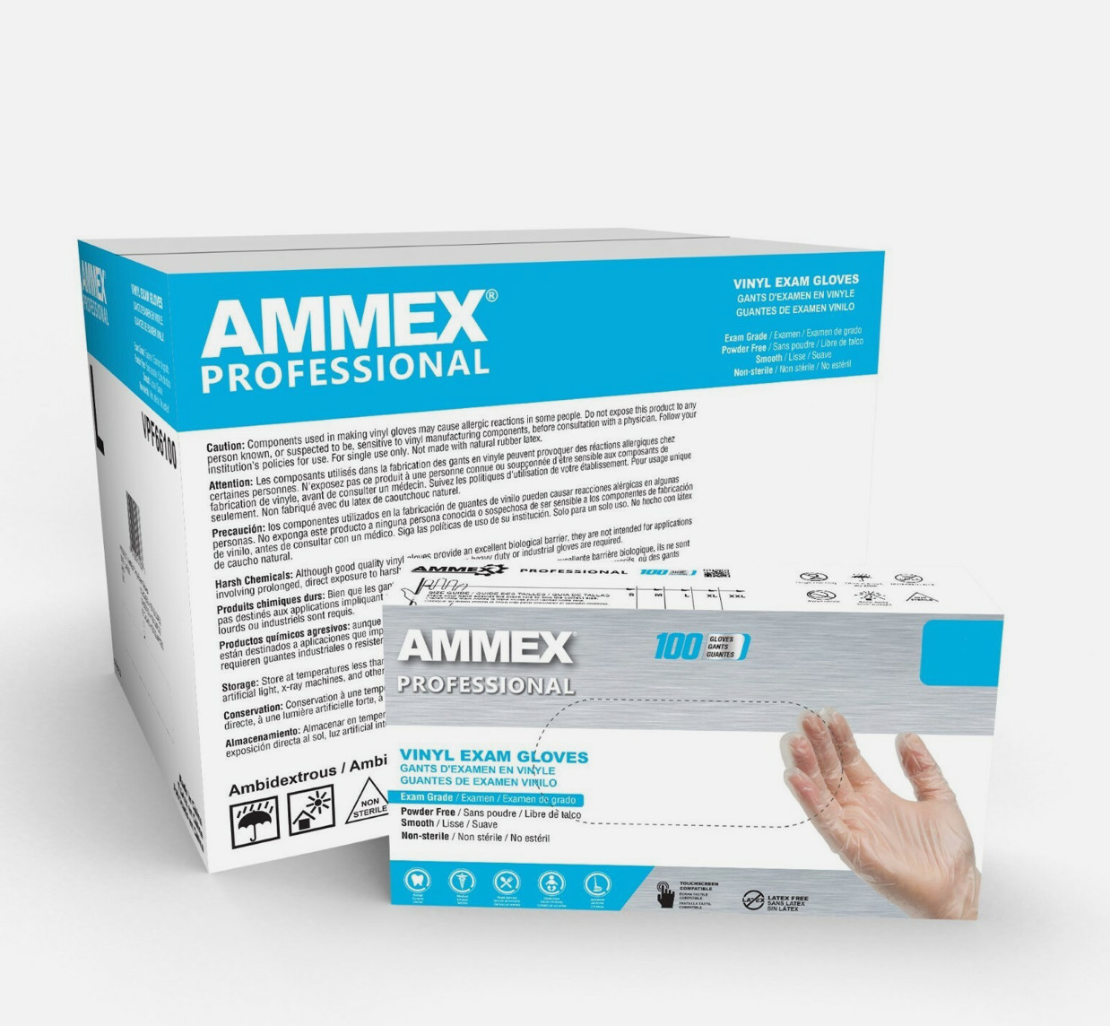 *1,000-Piece* Vinyl Exam Medical Gloves Clear Large VPF66100 Ammex Professional
