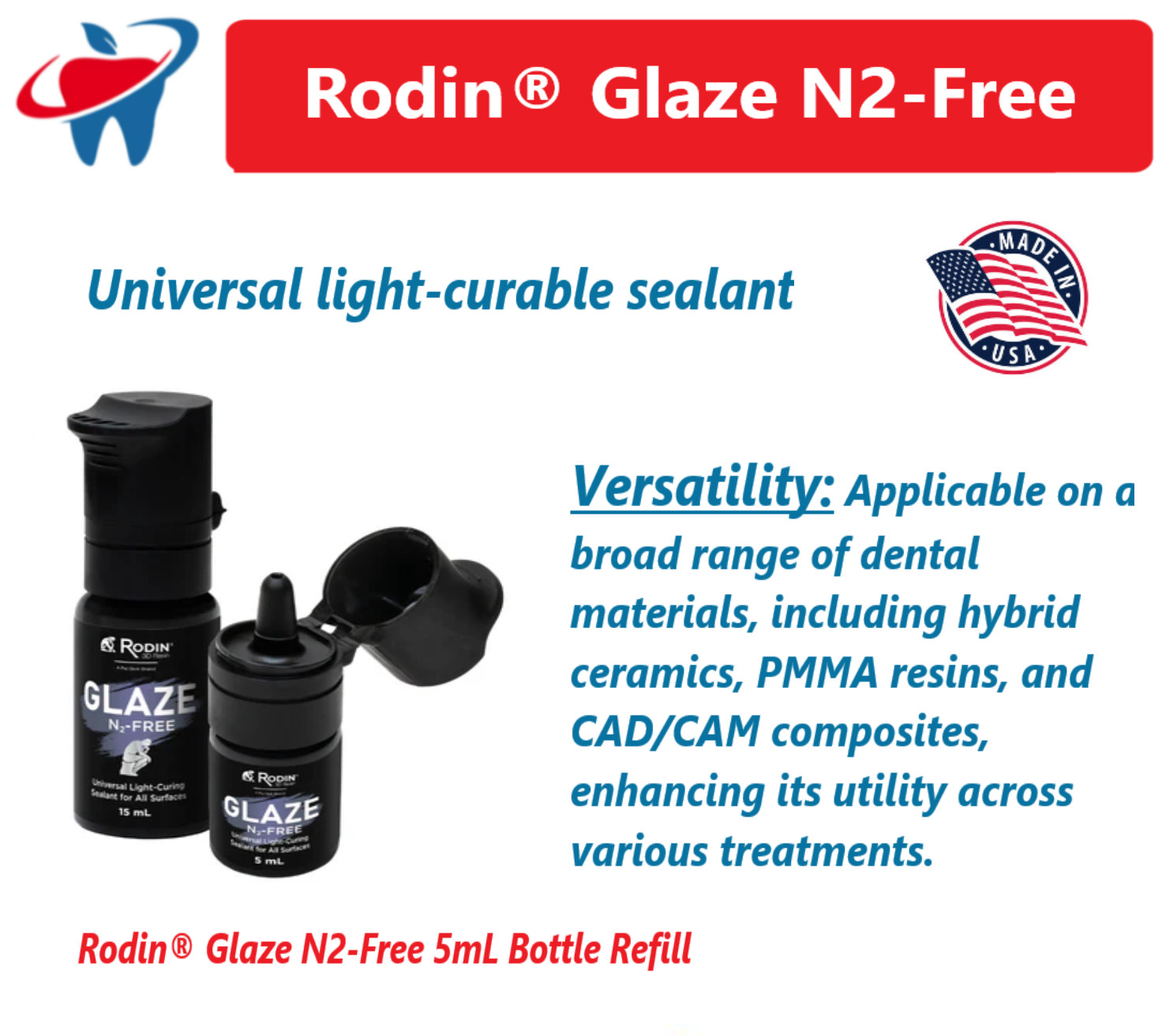 Dental Rodin® Glaze N2-Free Universal light-curable sealant – 5mL, All Purpose