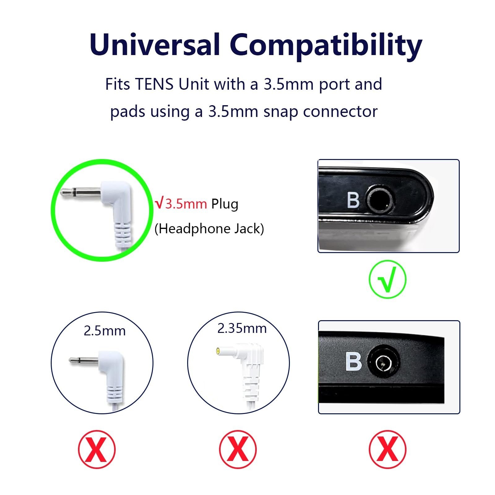 VOVOU TENS Lead Wires 3.5mm Plug for TENS EMS Massager 2 Packs