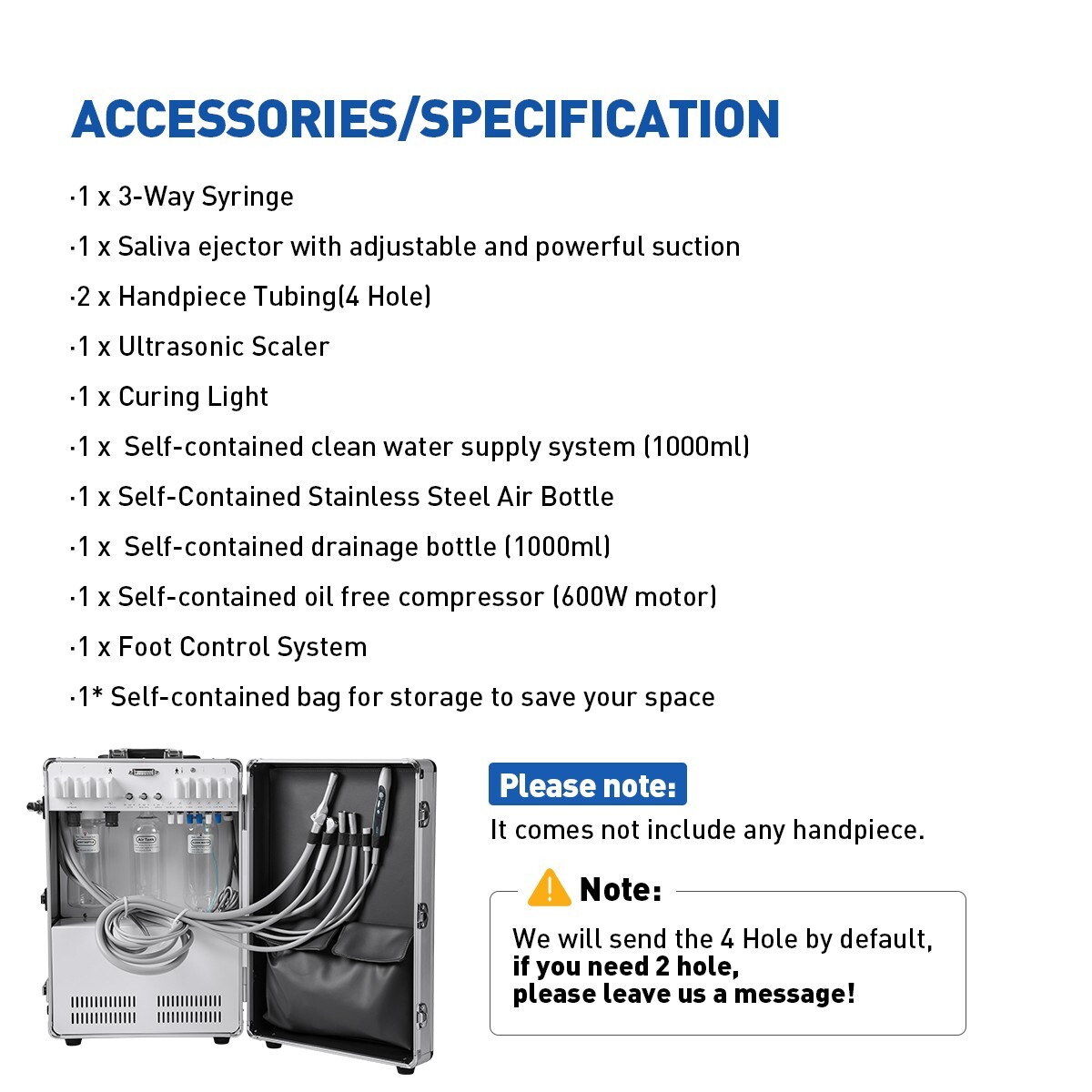 FDA Portable Dental Mobile Delivery Unit With Air Compressor Strong Suction 4H