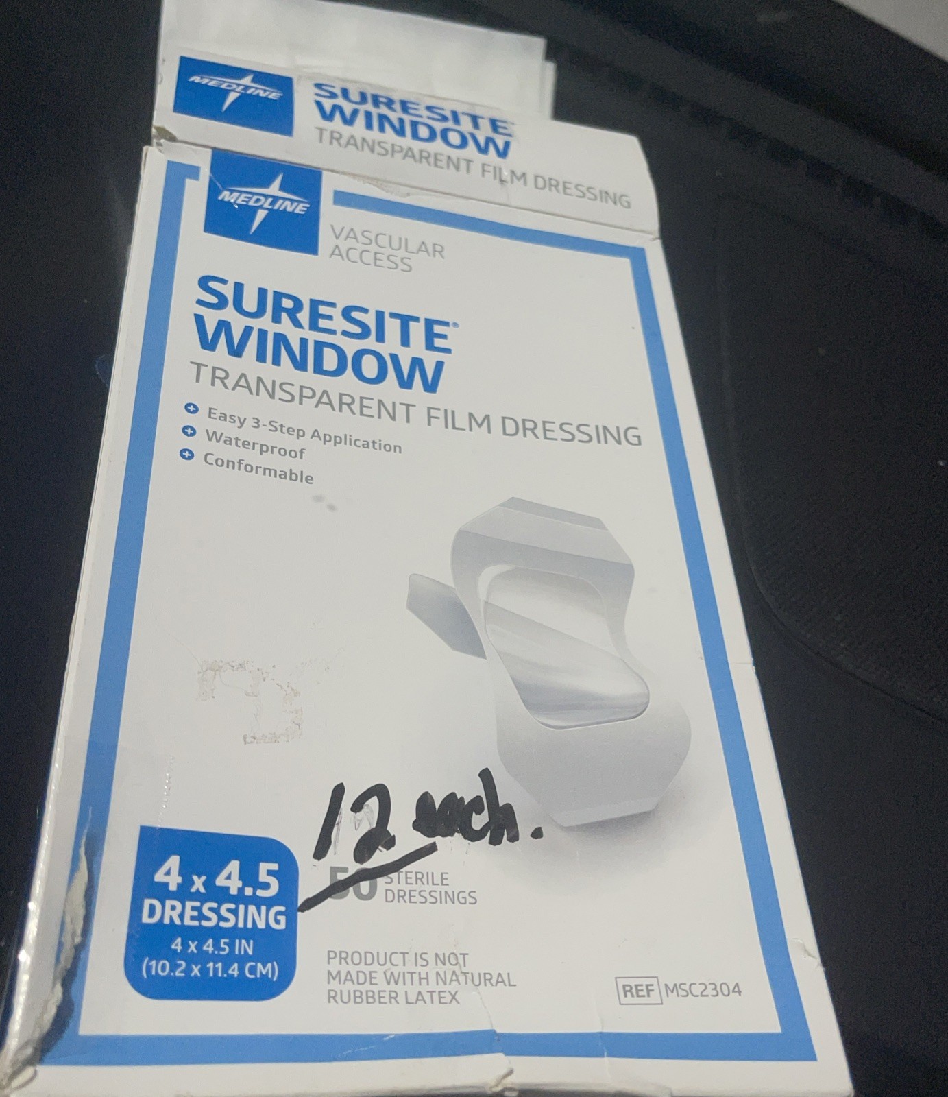 12 MEDLINE MSC2304 STERILE Surest WINDOW Transparent Film Dressing, 4X4.5″