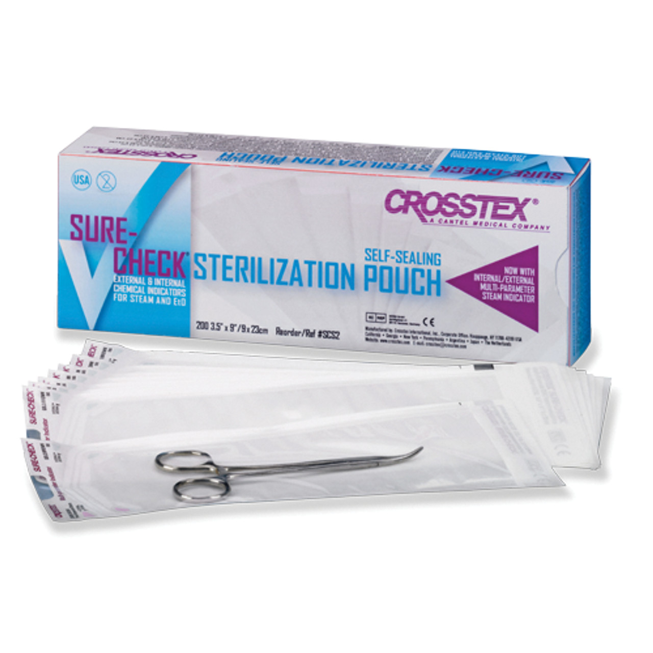Crosstex SCM2 Sure-Check Self-Sealing Sterilization Pouches 5.25″ X 10″ 200/Bx