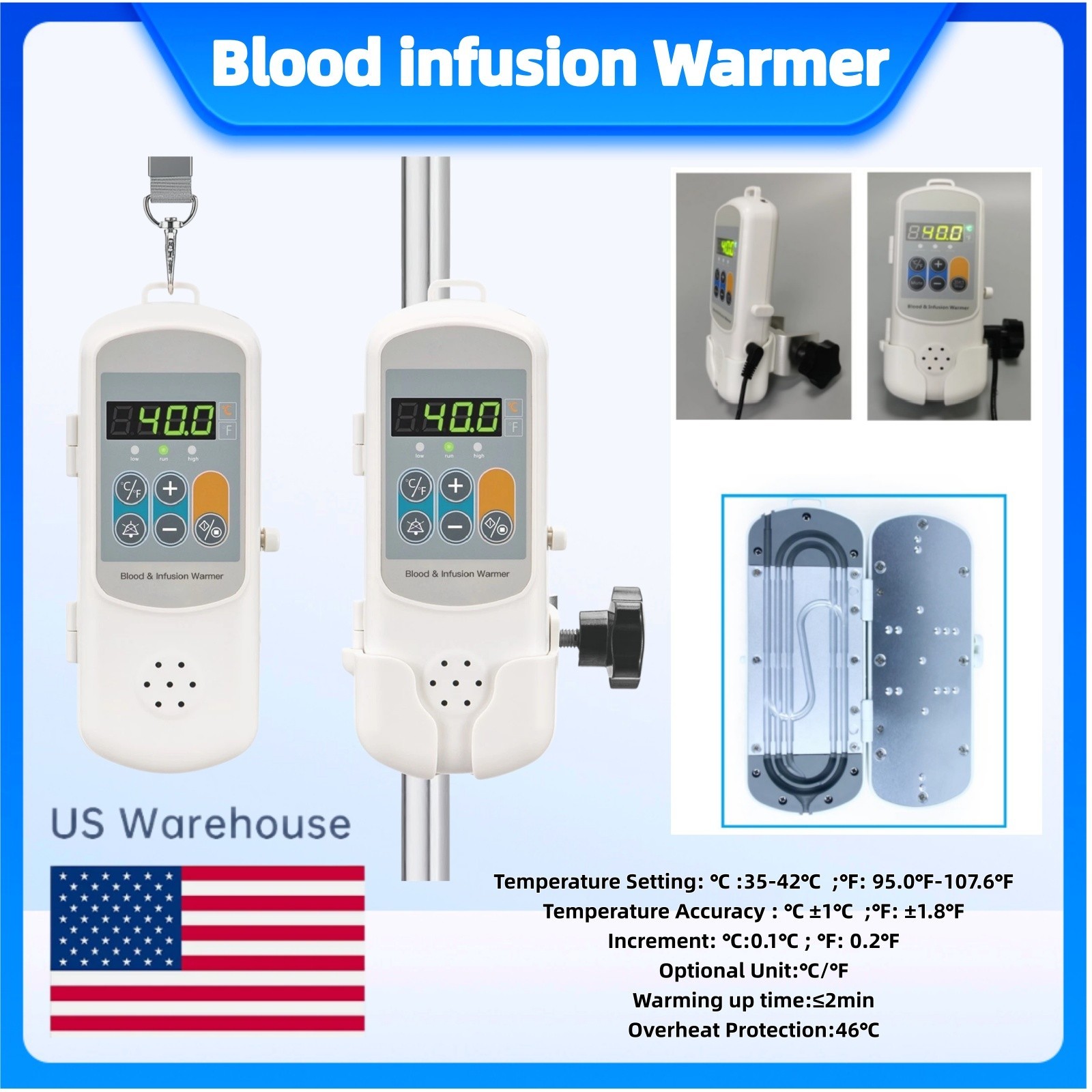 US Warehouse Transfusion Heater Thermostat Fluid Warming Blood infusion Warmer