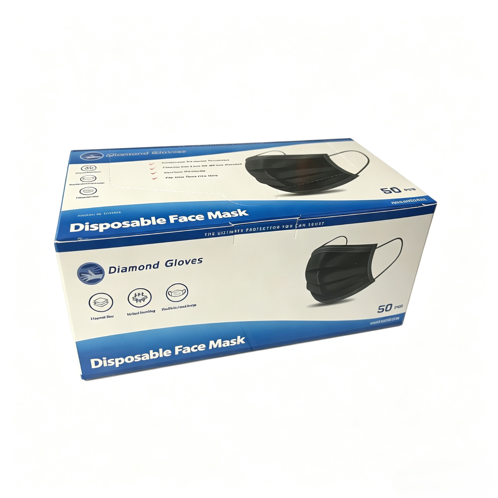 Disposable Black 3Ply Face Masks Comfort Earloop Non-Medical 100PCS