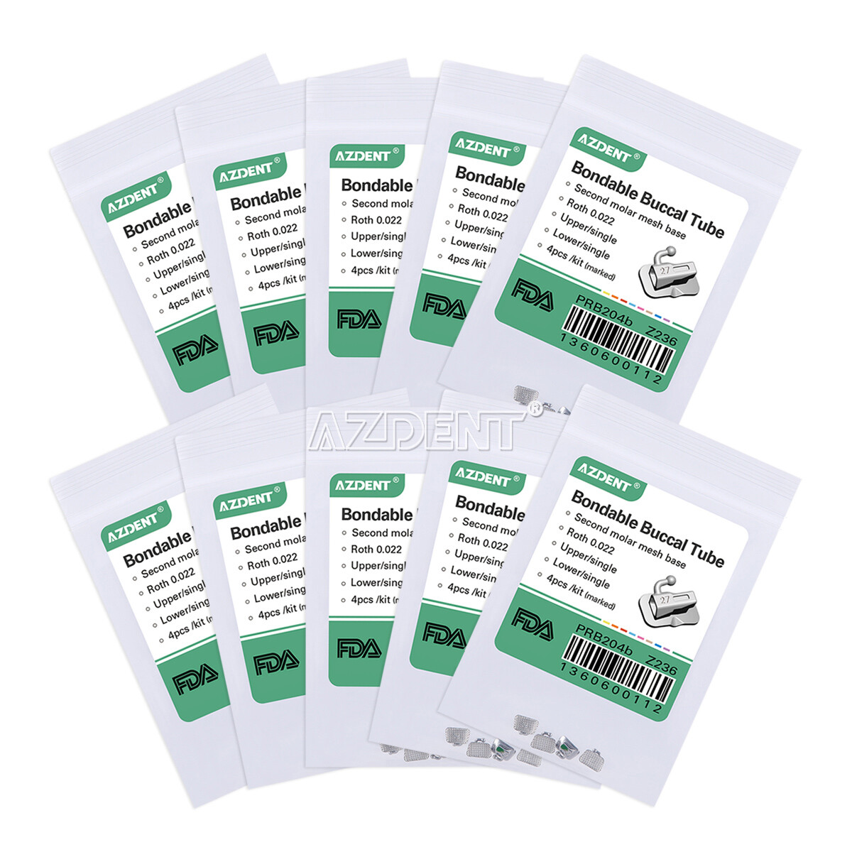 AZDENT Tubos bucales Bondable de ortodoncia dental Roth 0.022 2do molar Single