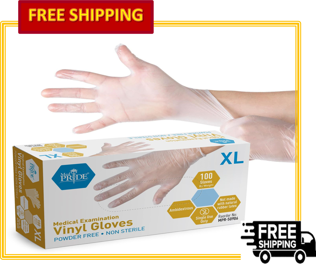 MED PRIDE Non-Latex & Powder-Free Medical Nitrile Exam Gloves, Clear, 100 Pack