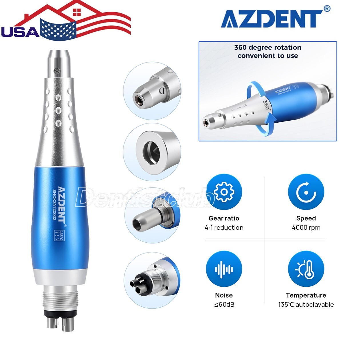 Dental Hygiene Prophy Handpiece 360° Swivel/Air Motor 4H/Air Flow Teeth Polisher