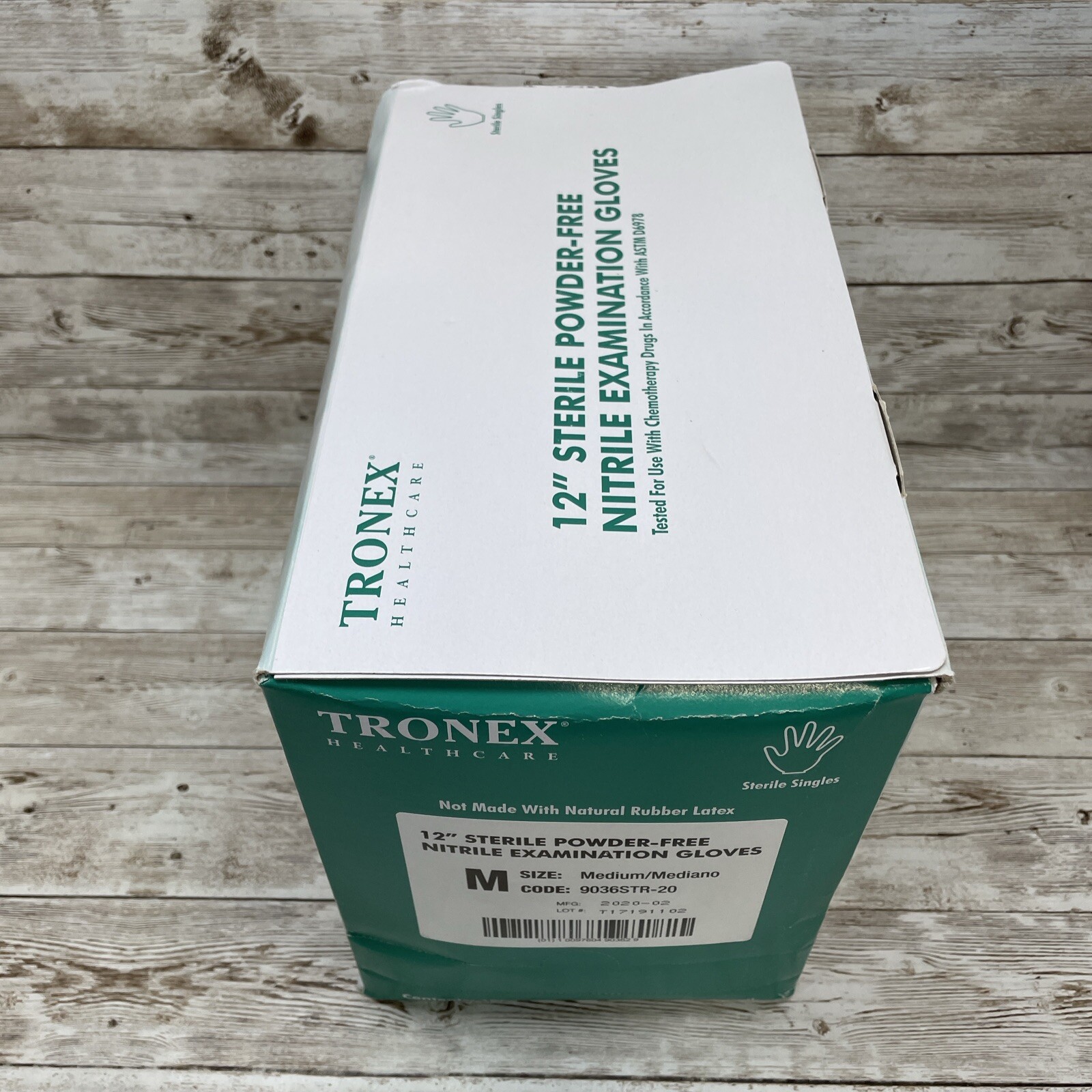 1 *DENTED BOX* TRONEX 12″ STERILE NITRILE EXAM GLOVES, SIZE MEDIUM