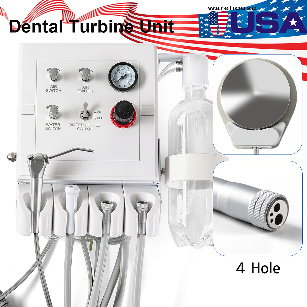 Portable Dental Turbine Unit Air Compressor/High&Low Speed Handpiece Kit 2/4Hole
