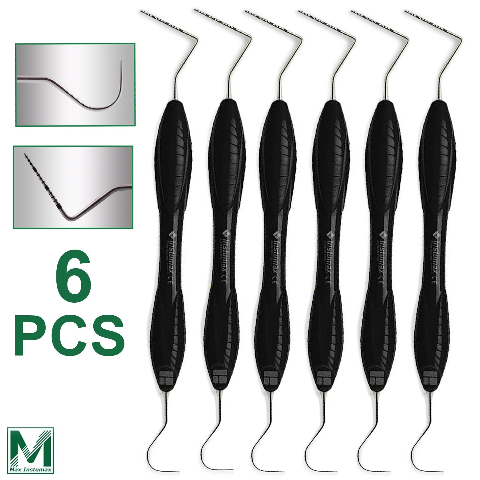 6 Dental Probe UNC 23/15 Explorer Periodontal Instruments Silicone Handle Black