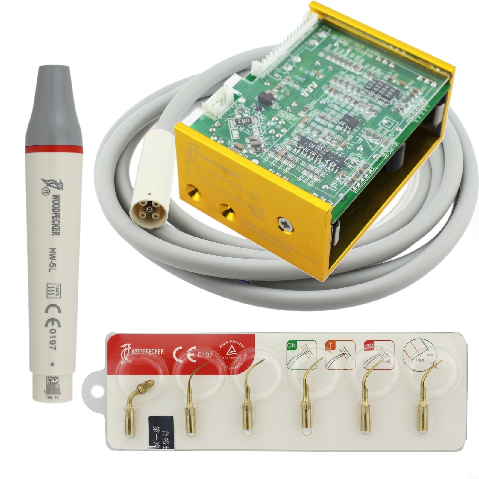 Woodpecker UDS-N3 LED Ultrasonic Built-in Scaler HW-5L Handpiece Scaling Tips