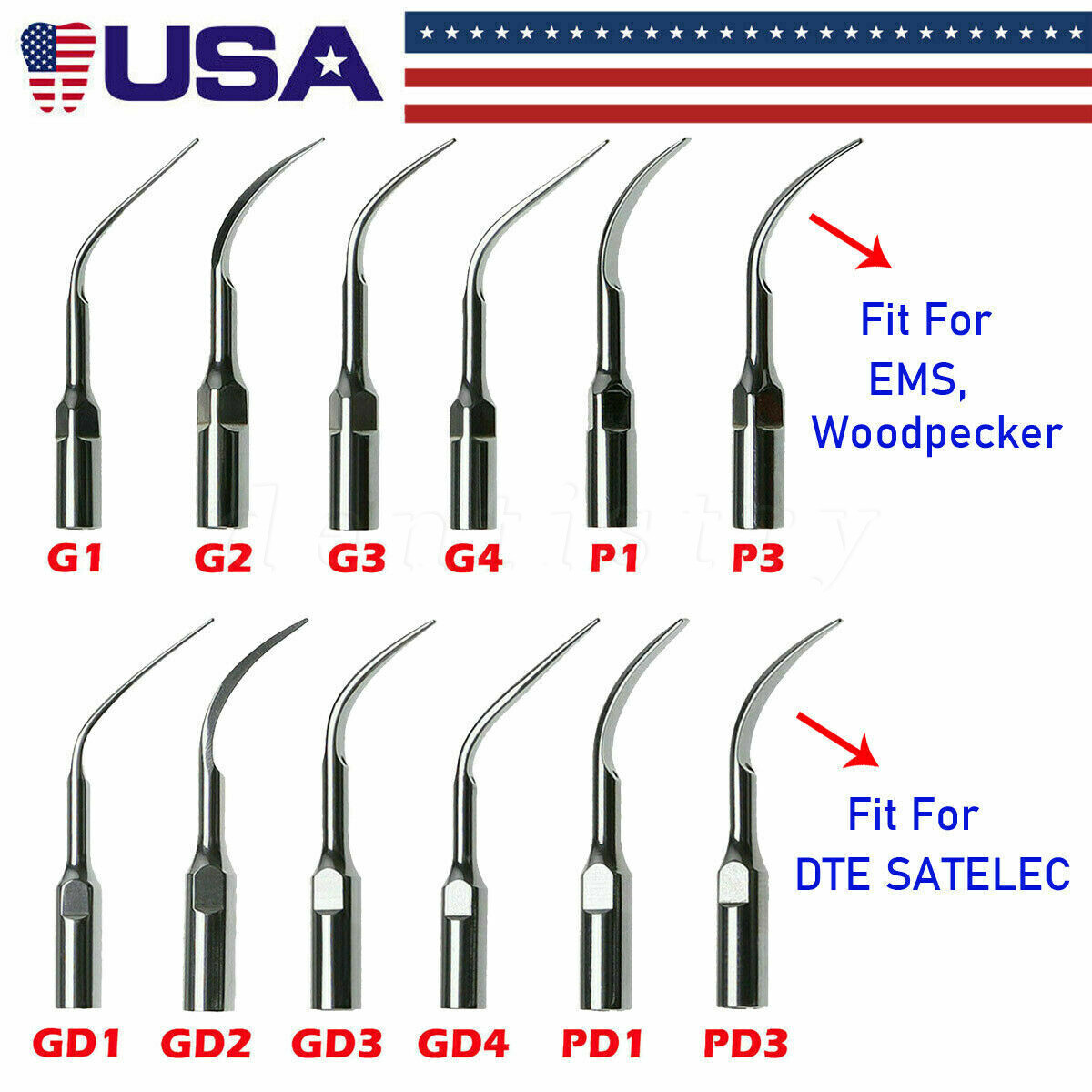 10* Dental Ultrasonic Piezo Scaler Tips fit Woodpecker EMS/DTE SATELEC Handpiece