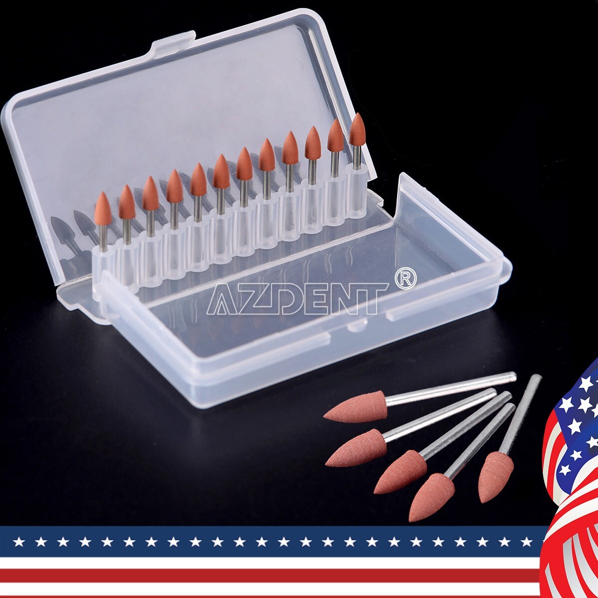 12pcs AZDENT Dental Brownie Polisher Friction Grip 0413 FG Mini Points FG 1.6mm