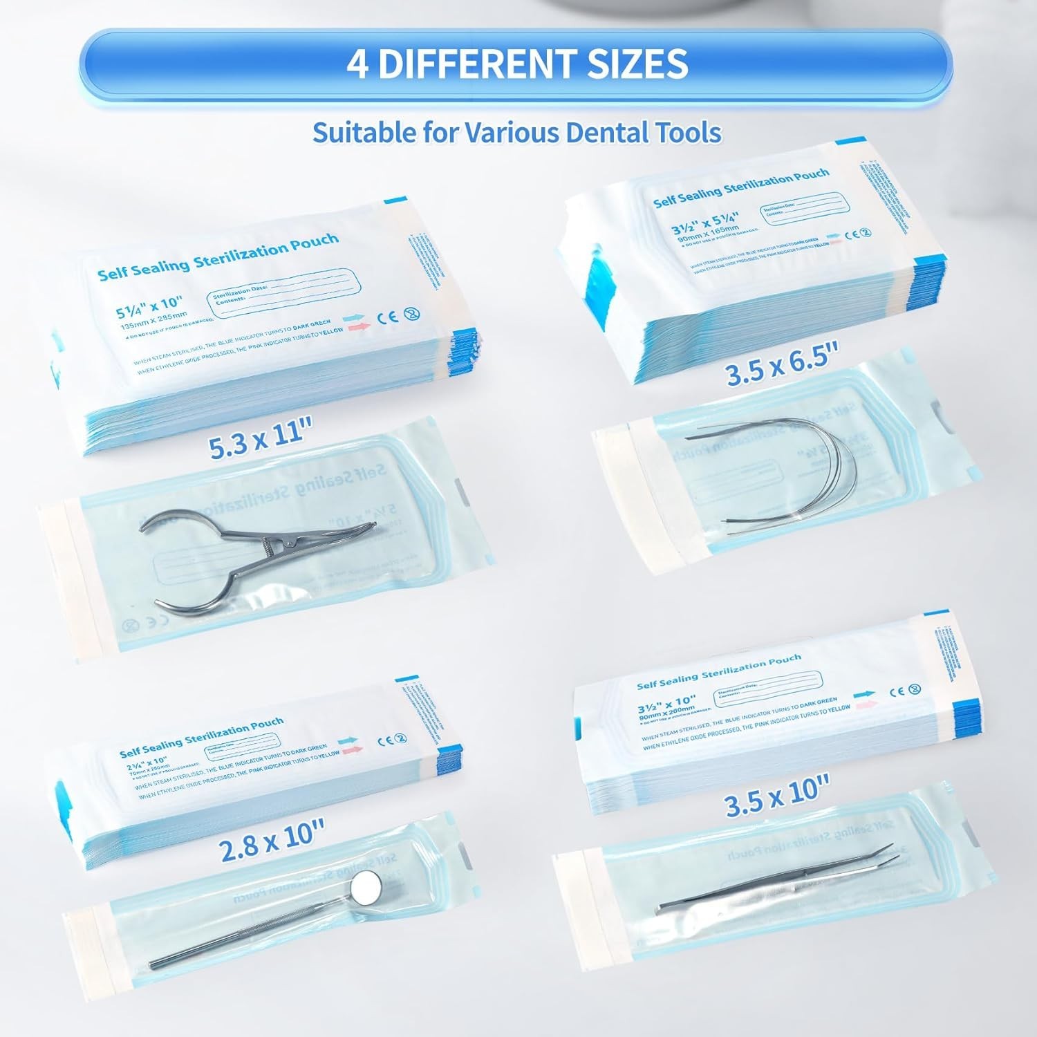 3.5 X 6.5 Self Sterilization Pouches for Dental Offices, 100 Pcs Self Seal St…