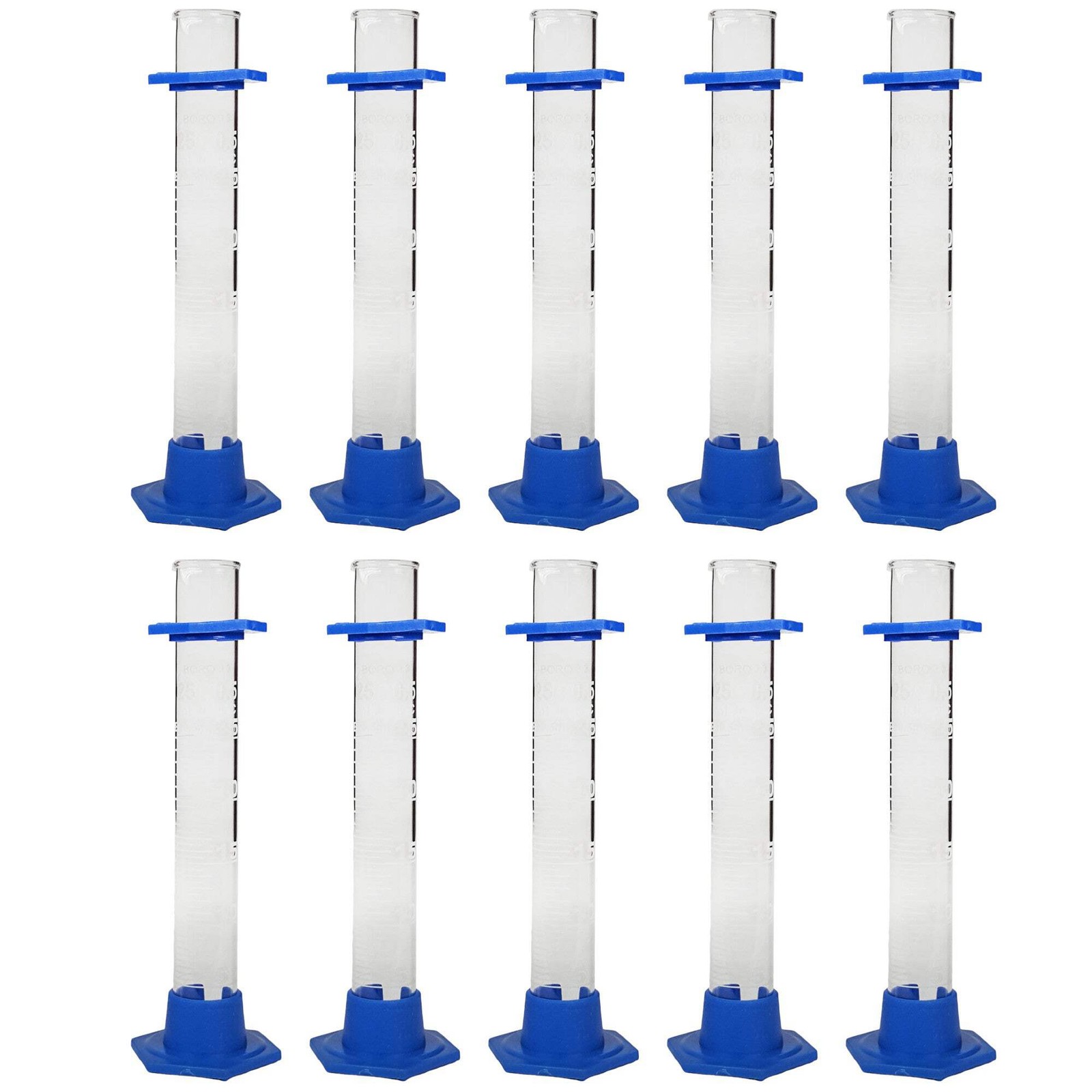 Cylinder, Borosilicate Glass with Bumper Guard, 25ml x 0.5ml, Pack of 10