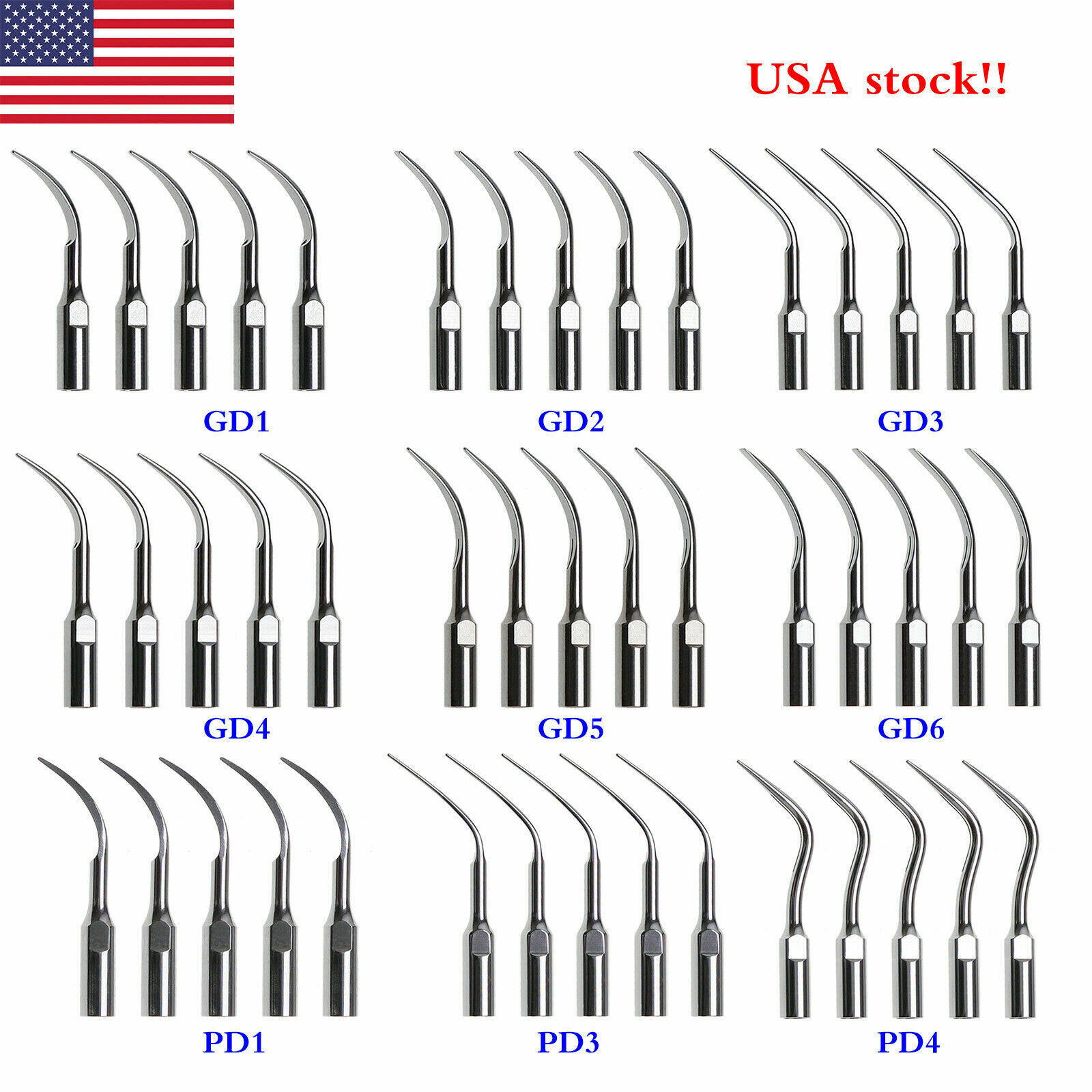 5 pieces Dental Ultrasonic Piezo Scaler Tips Fit DTE SATELEC Scaling Perio Tip