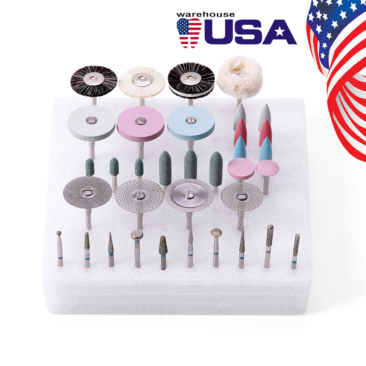 35Pcs Dental Lab Polishing Kit Diamond Burs Discs HP For Ceramics Porcelain AZ