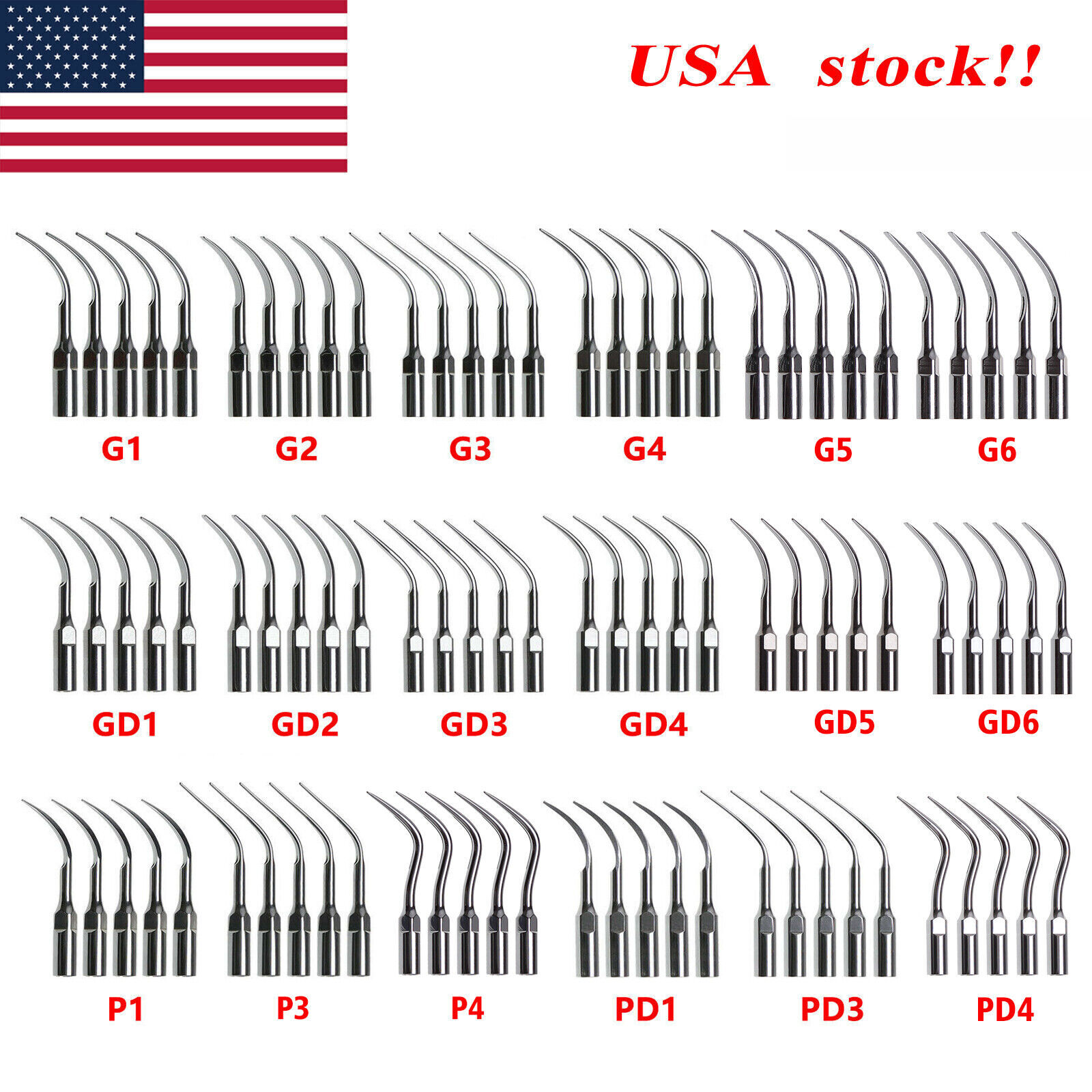 5× Dental Ultrasonic Piezo Scaler Tips fit Woodpecker EMS DTE SATELEC Handpiece