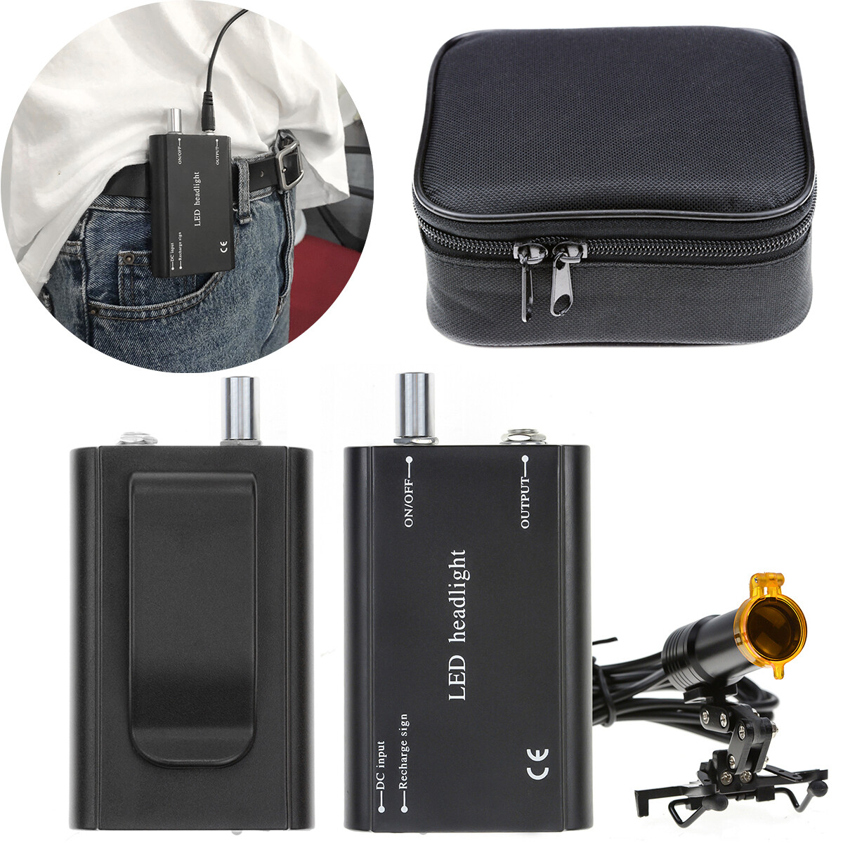 5W Dental Metal/Normal/Plastic Clip Waist-Hang LED Headlight+Light Shield Black