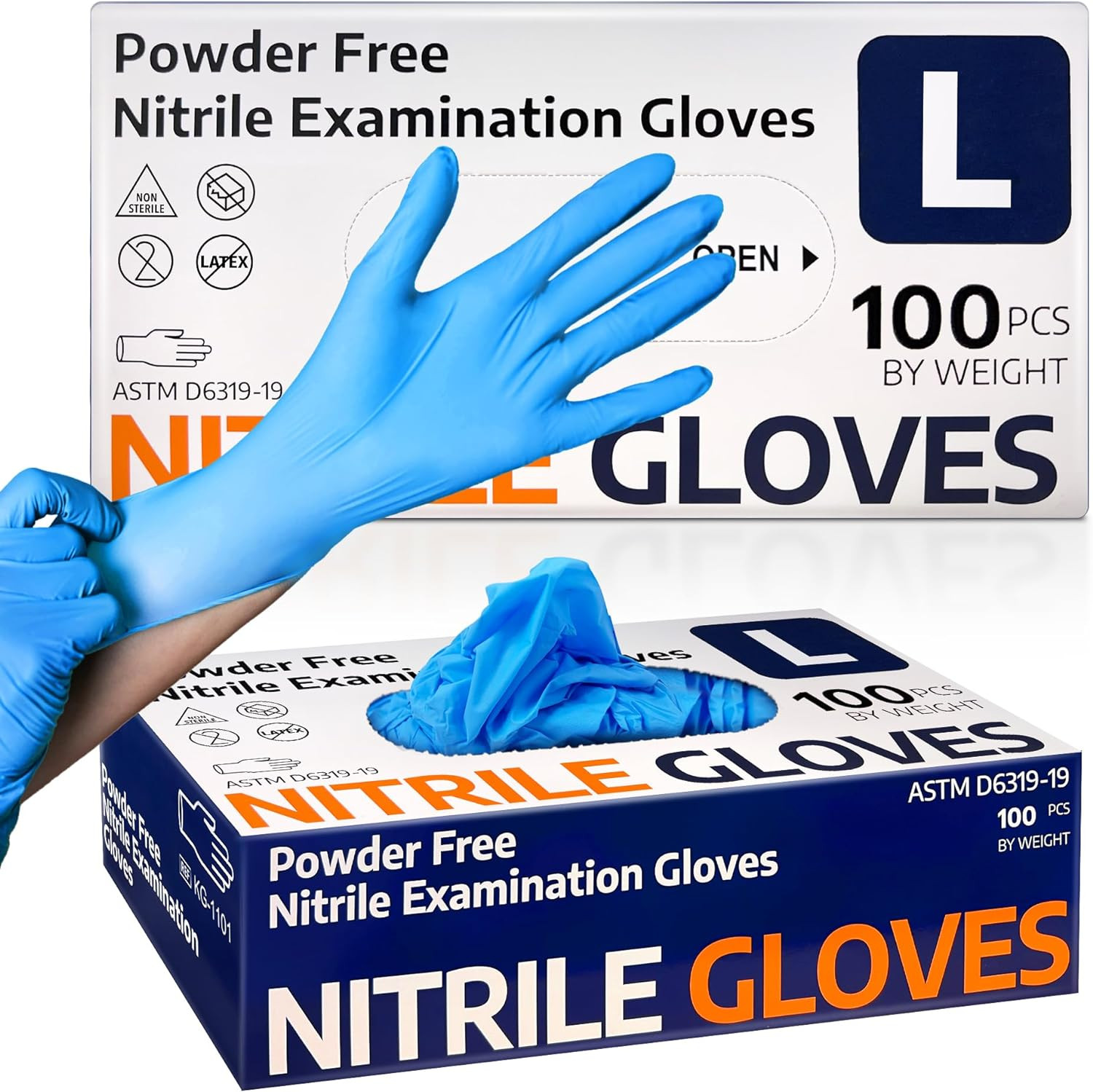 LG Blue Disposable Medical Gloves Powder-Free Latex-Free, Box of 100 Pcs