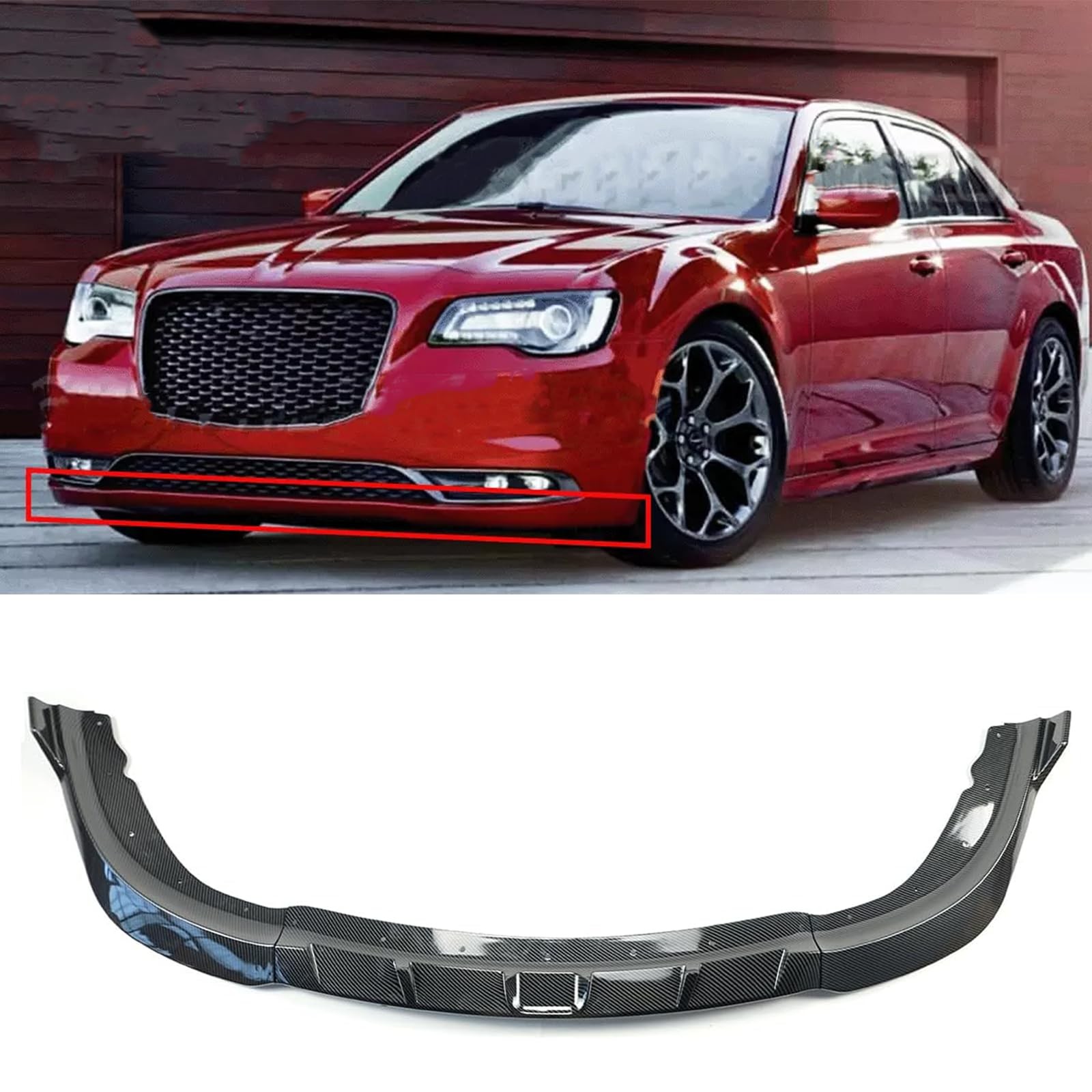 3Pcs Front Bumper Lip Splitter For Chrysler 300 2015-2023 V3 Carbon Fiber Print