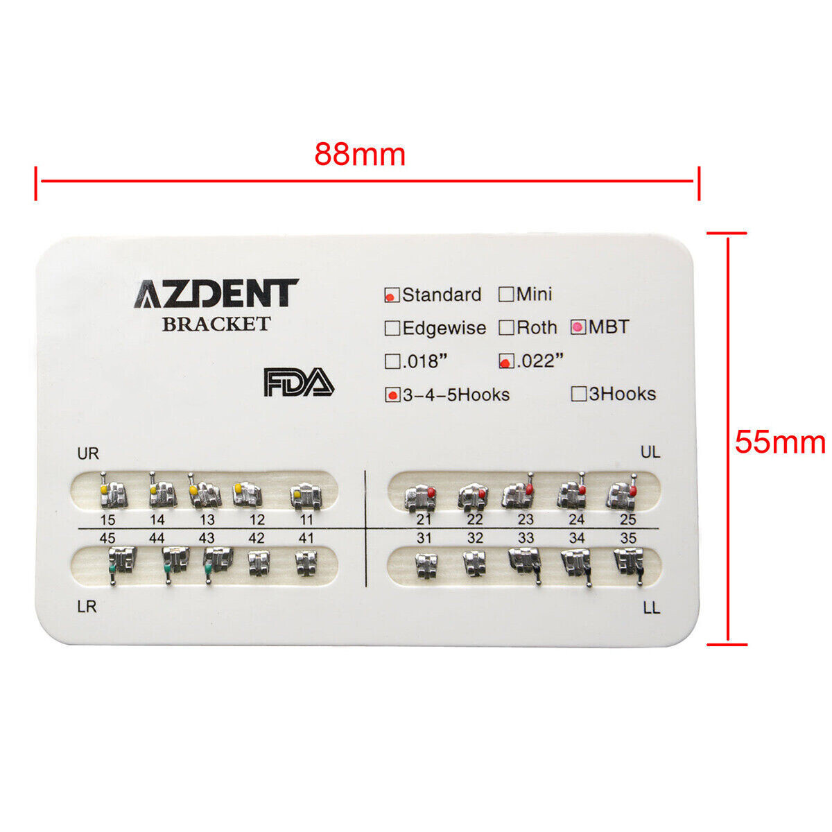 AZDENT Dental Orthodontic Brackets Brace Mini Standard Edgewise Roth MBT 018 022