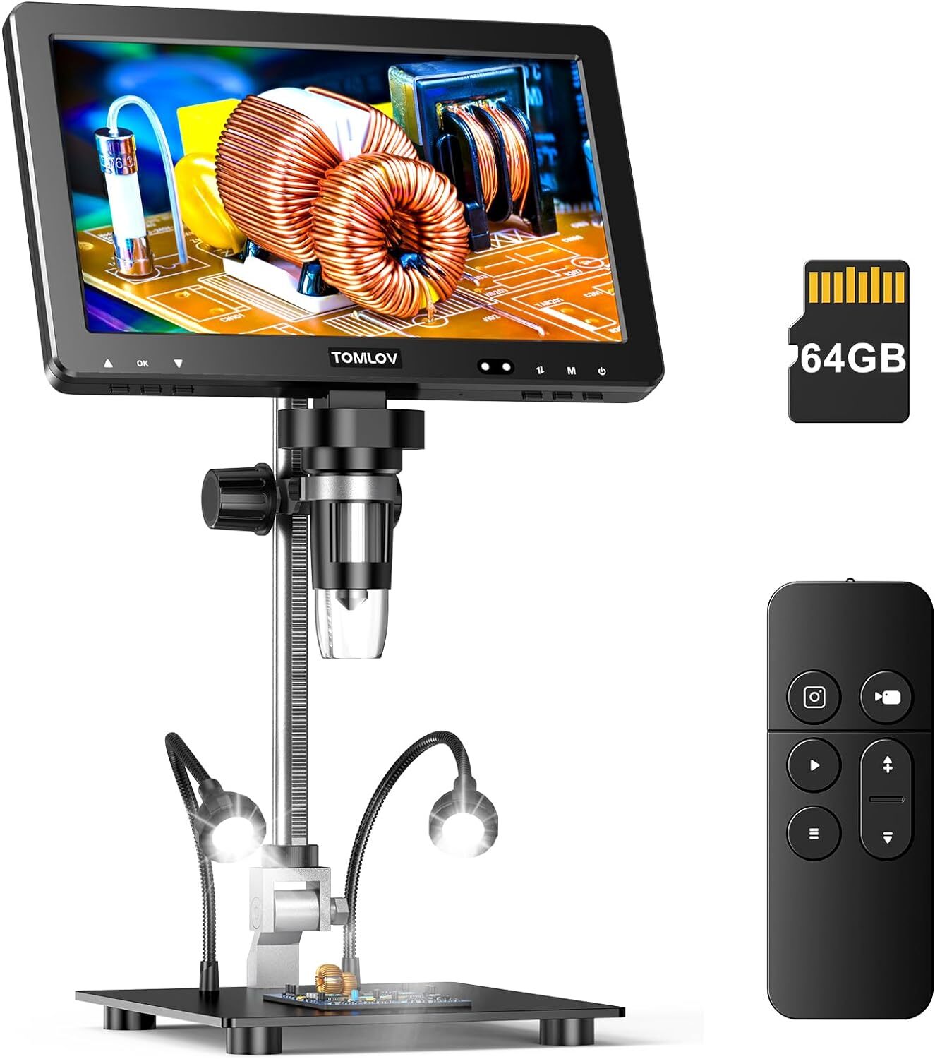 TOMLOV DM9 Max 10.1″ IPS HDMI Digital Microscope 1500X 20MP HD Coin Magnifier