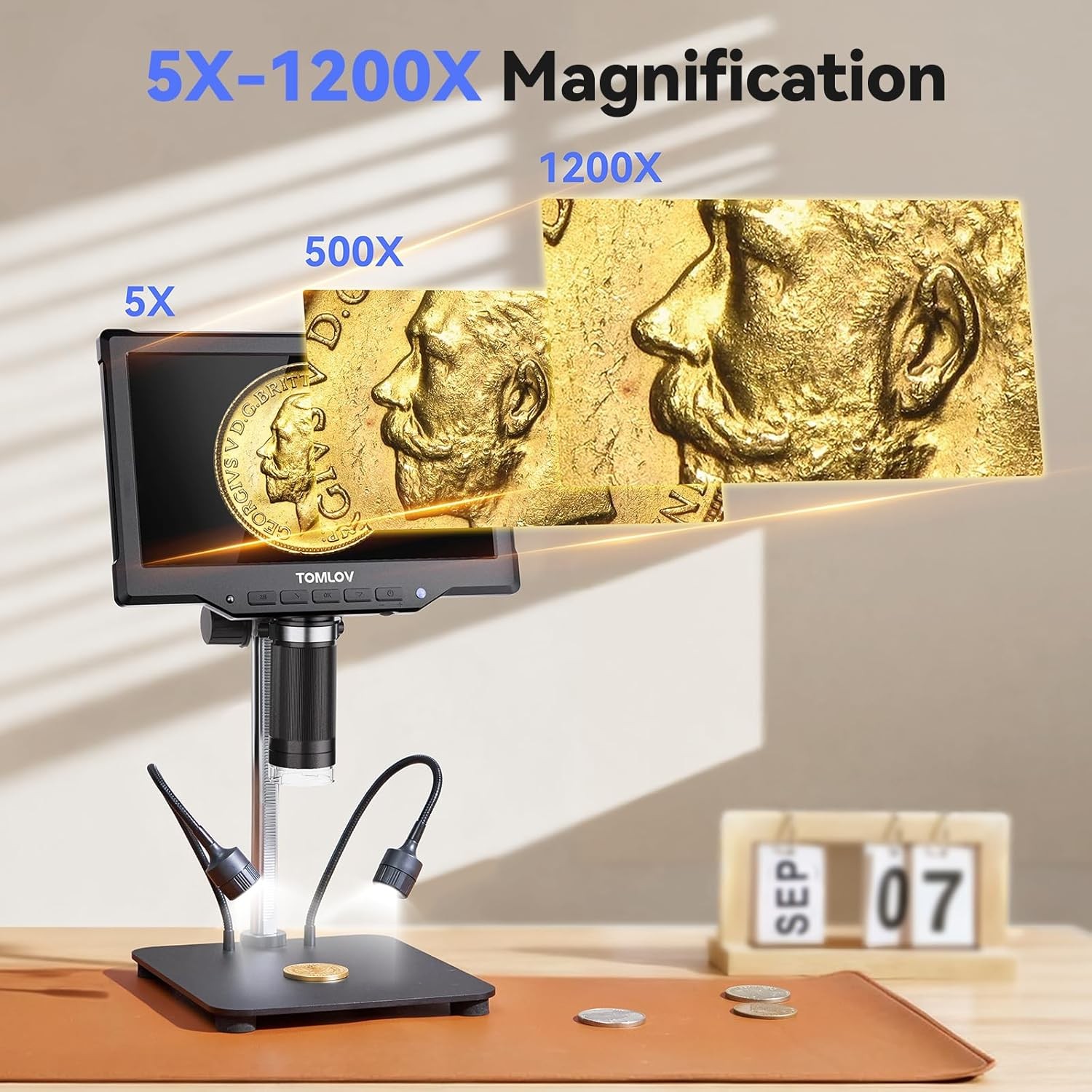 TOMLOV DM9 Pro Digital Microscope 16MP 7″ 1200X HDMI Coin Microscope Magnifier